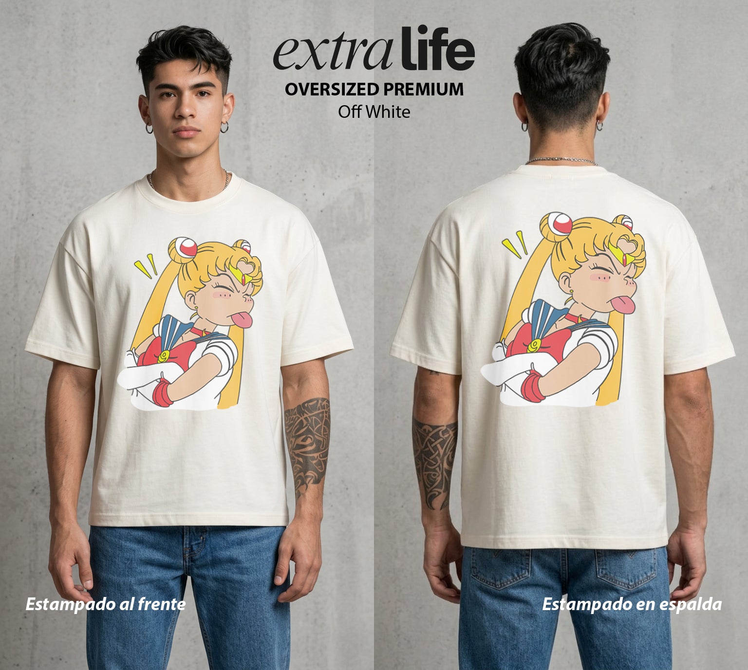 Las Guerreras del Cosmos | La Guerrera del Bien #03733 - Playera Oversized Premium | Off White - Foto en modelo
