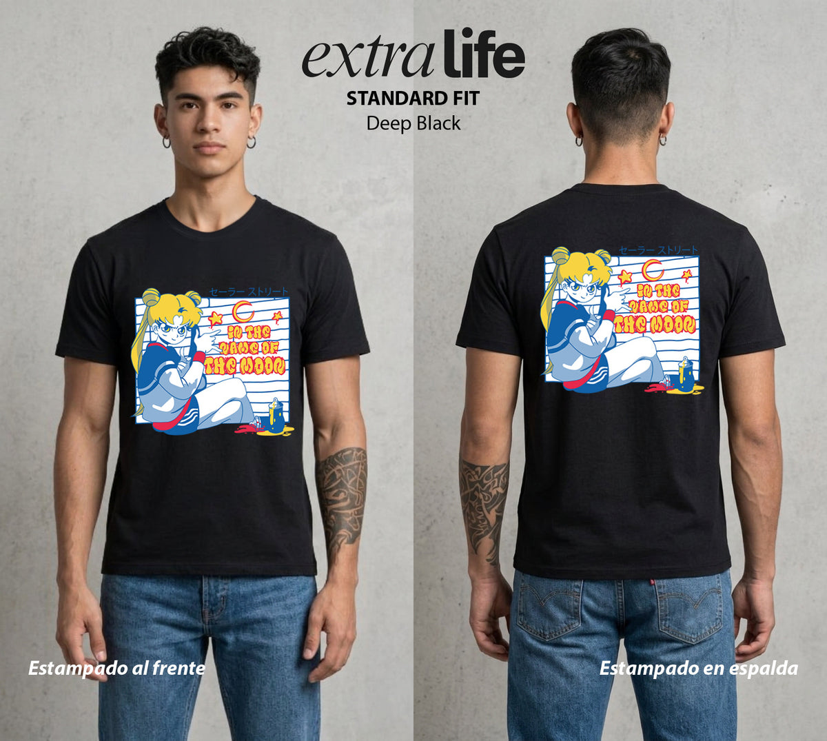 Las Guerreras del Cosmos | La Luna del Cosmos #03734 - Playera Classic Premium | Deep Black - Foto en modelo