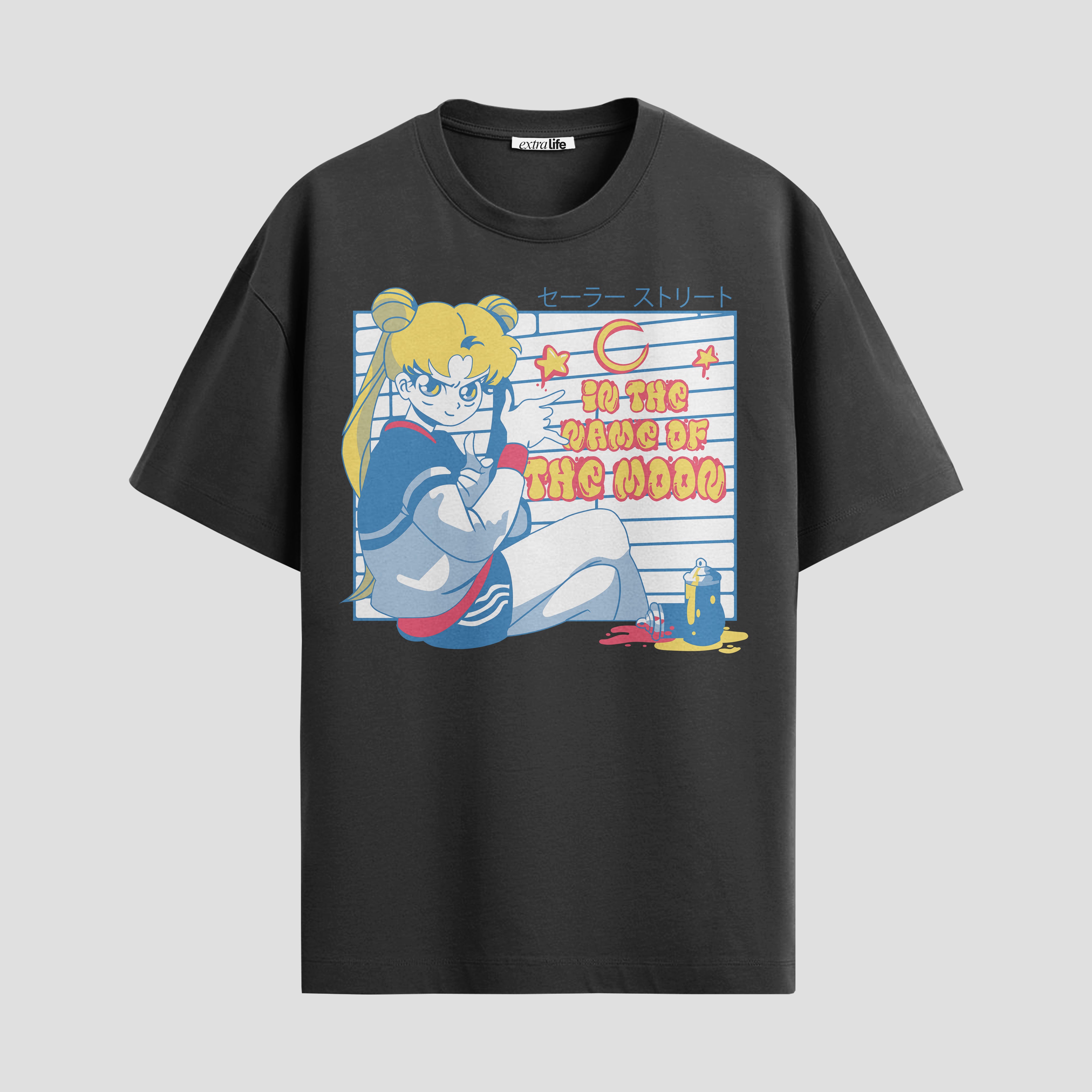 Playera urbana de anime y gaming ExtraLife MX, corte Standard Fit unisex ligero y transpirable en color Deep Black y Pure White, ropa de uso diario para gym y casual.