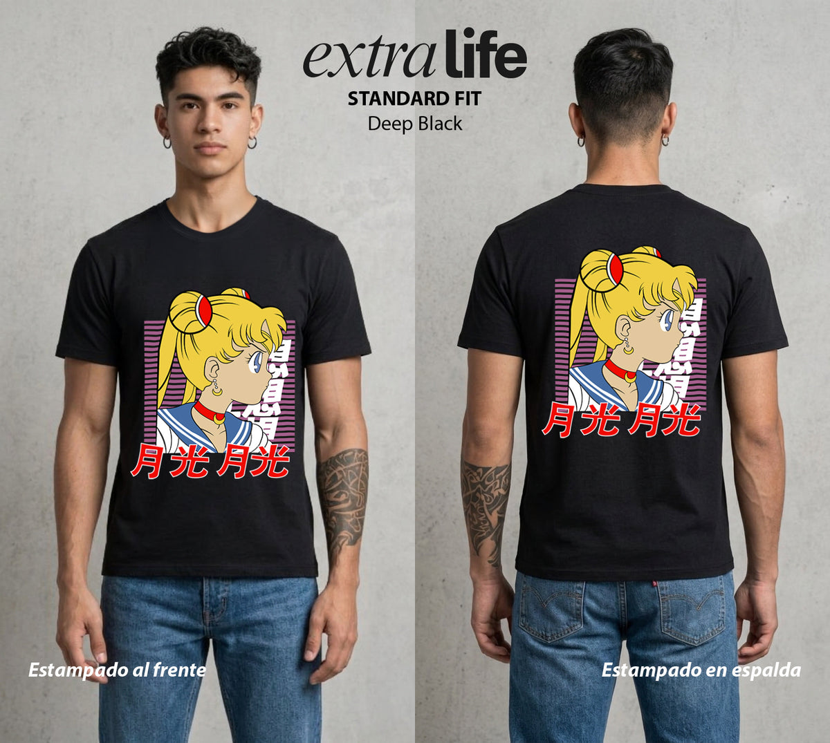 Las Guerreras del Cosmos | La Guerrera del Bien #03735 - Playera Classic Premium | Deep Black - Foto en modelo