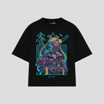 Playera streetwear premium de anime y gaming ExtraLife MX, corte boxy oversized drop shoulder heavyweight en color Deep Black y Off-White, moda urbana mexicana de culto.
