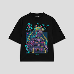Playera streetwear premium de anime y gaming ExtraLife MX, corte boxy oversized drop shoulder heavyweight en color Deep Black y Off-White, moda urbana mexicana de culto.