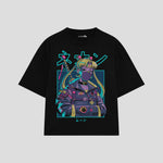Playera streetwear premium de anime y gaming ExtraLife MX, corte oversized drop shoulder ligero y fresco en color Deep Black y Off-White, moda urbana mexicana de culto.