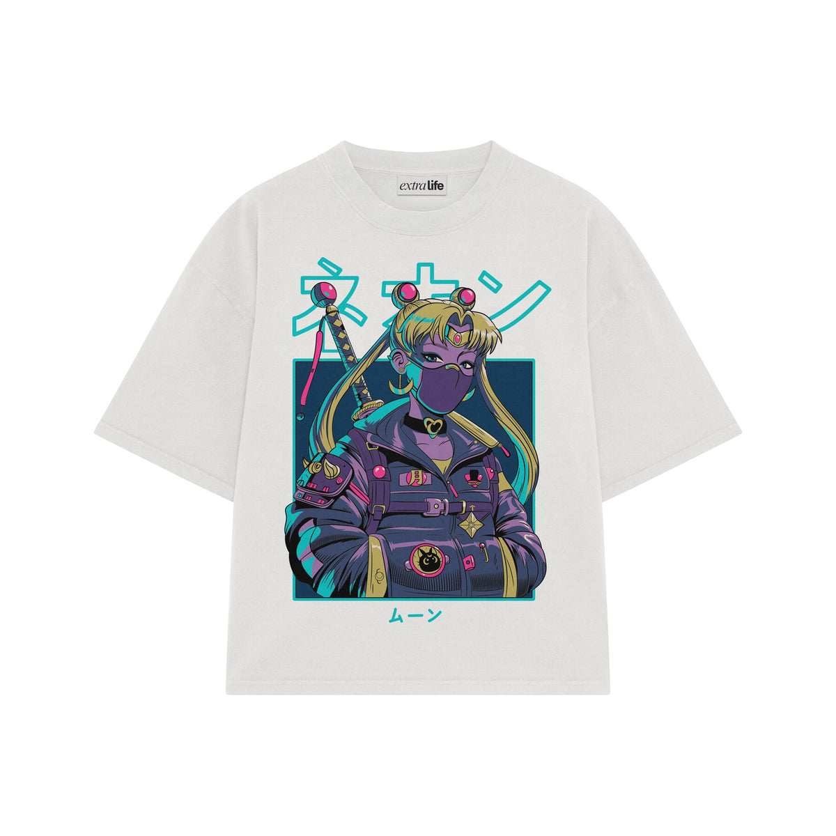 Playera streetwear premium de anime y gaming ExtraLife MX, corte oversized drop shoulder ligero y fresco en color Deep Black y Off-White, moda urbana mexicana de culto.