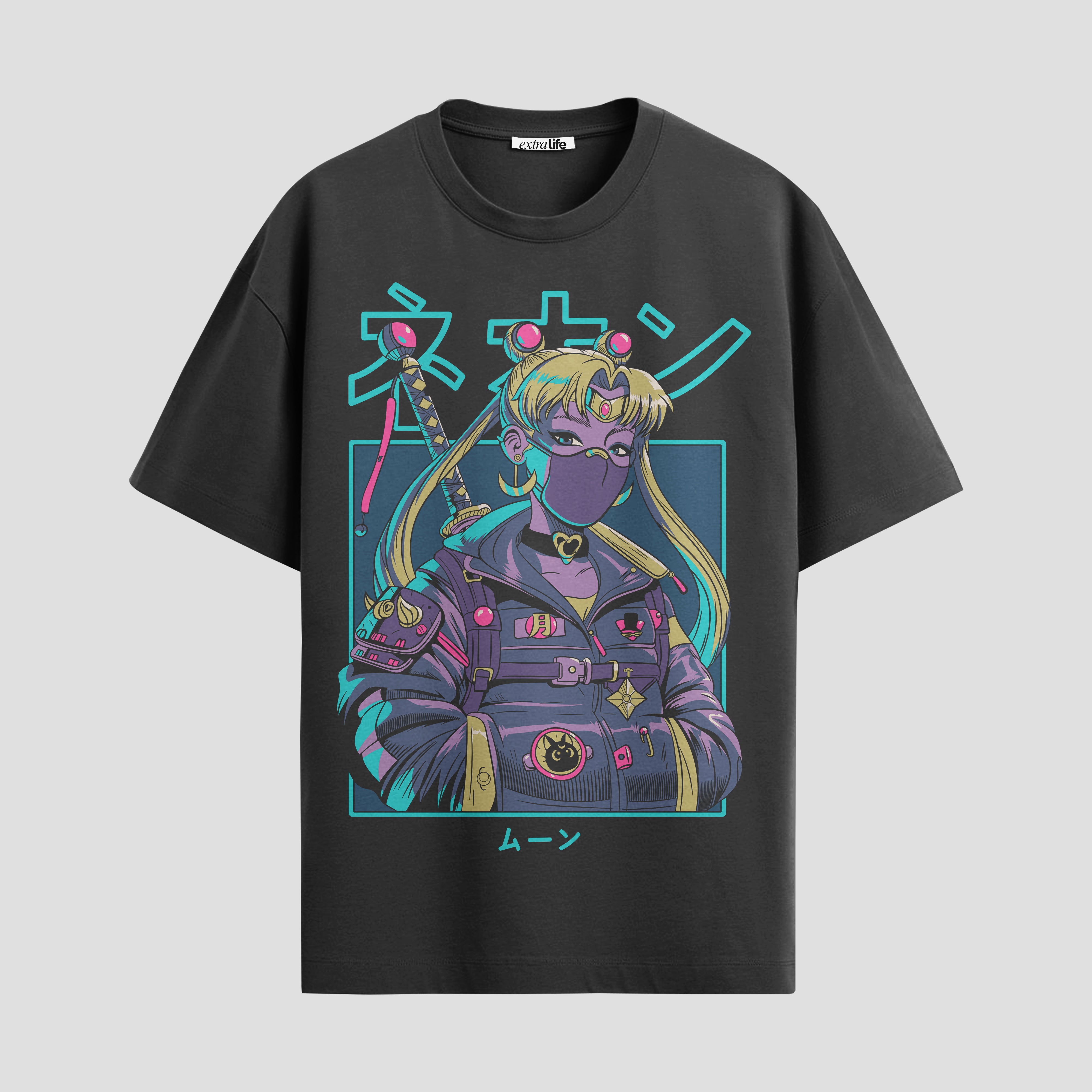 Playera urbana de anime y gaming ExtraLife MX, corte Standard Fit unisex ligero y transpirable en color Deep Black y Pure White, ropa de uso diario para gym y casual.