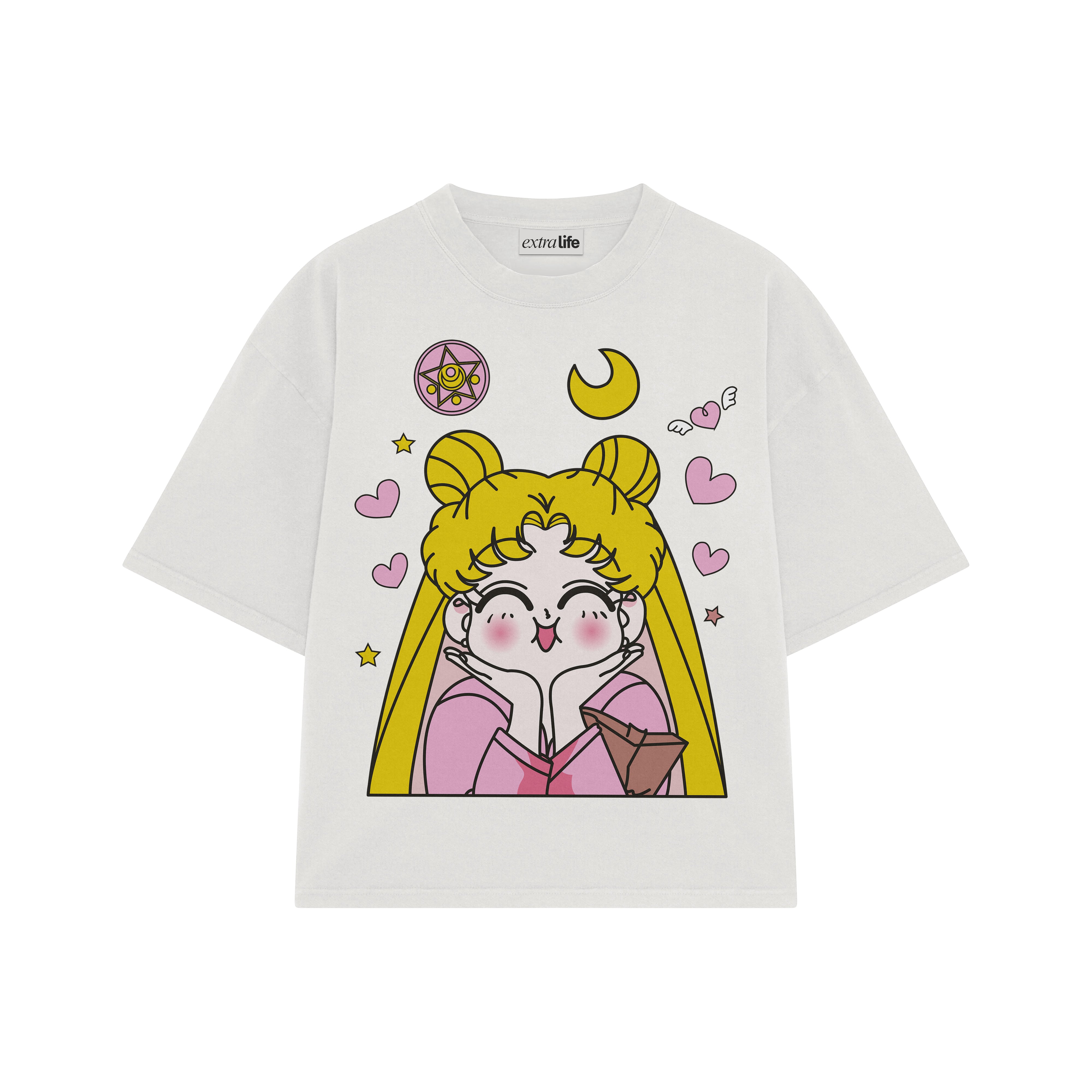Playera streetwear premium de anime y gaming ExtraLife MX, corte boxy oversized drop shoulder heavyweight en color Deep Black y Off-White, moda urbana mexicana de culto.
