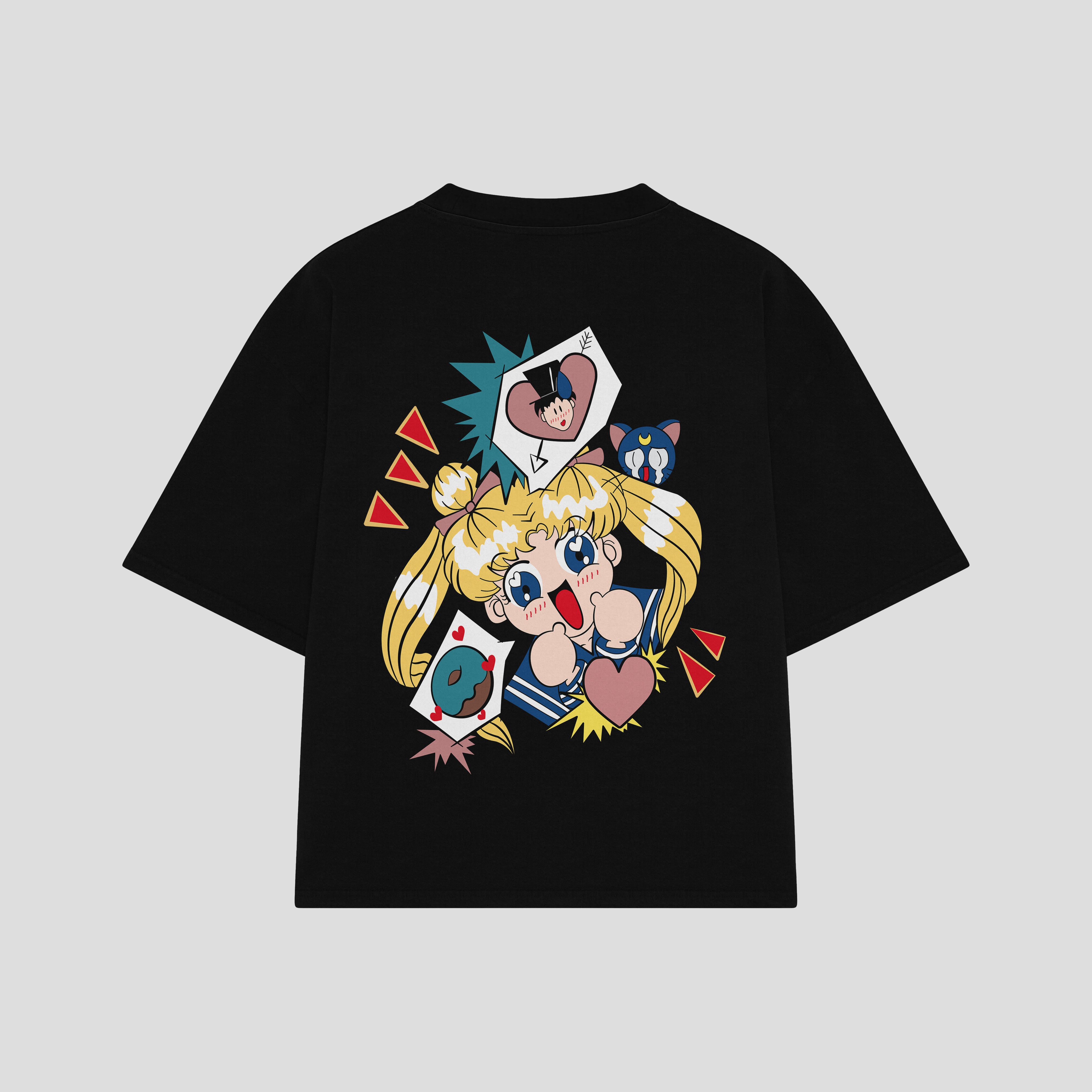 Playera streetwear premium de anime y gaming ExtraLife MX, corte boxy oversized drop shoulder heavyweight en color Deep Black y Off-White, moda urbana mexicana de culto.