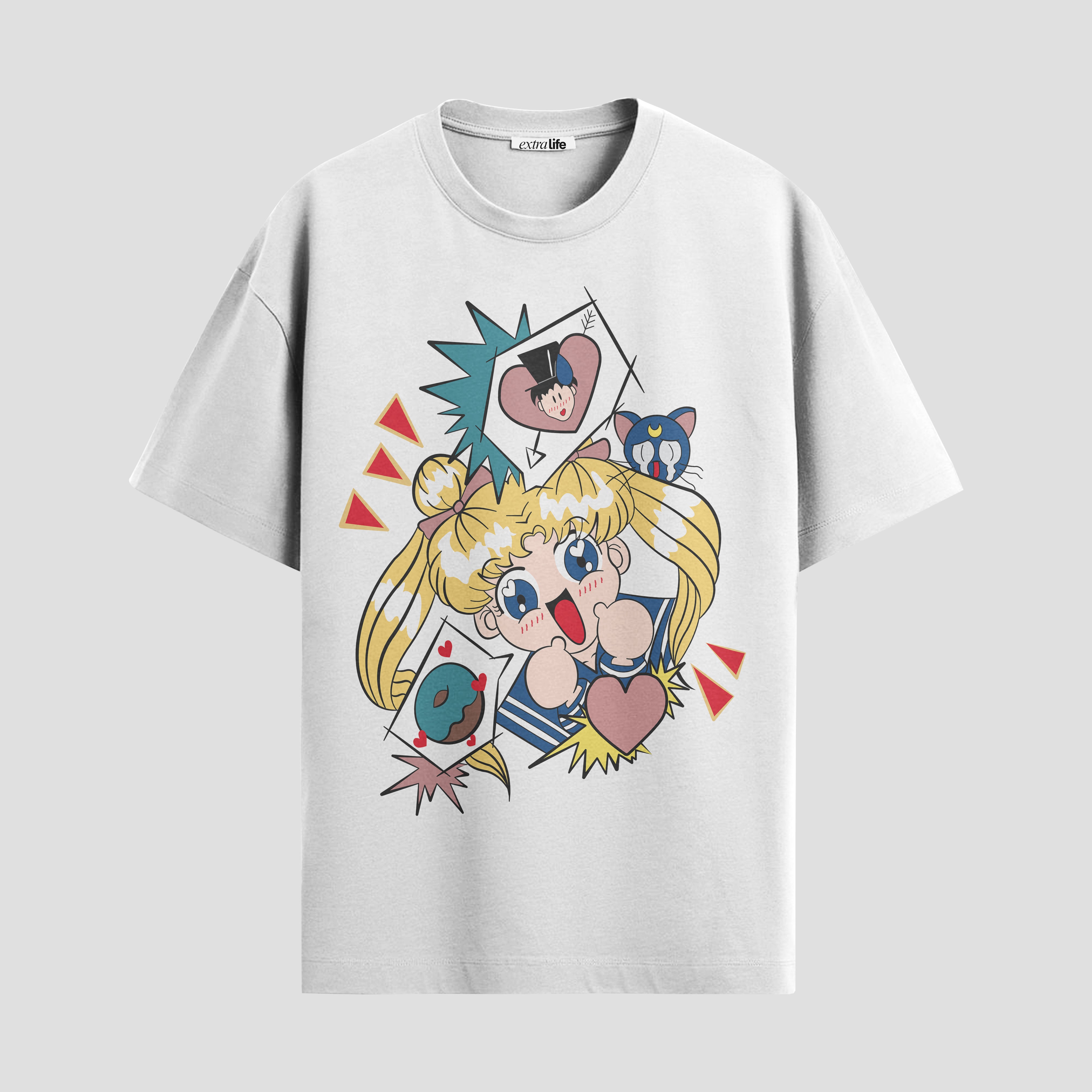 Playera urbana de anime y gaming ExtraLife MX, corte Standard Fit unisex ligero y transpirable en color Deep Black y Pure White, ropa de uso diario para gym y casual.