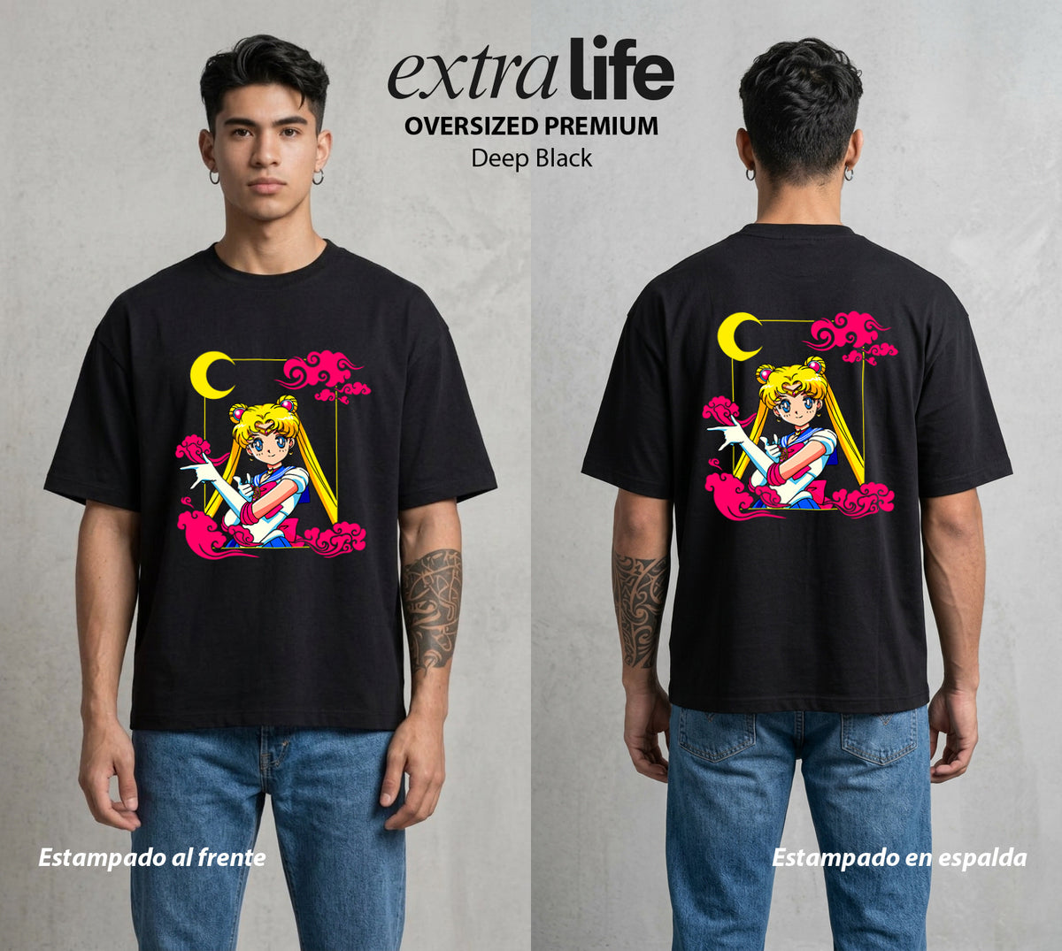Las Guerreras del Cosmos | La Guerrera del Bien #03739 - Playera Oversized Premium | Deep Black - Foto en modelo