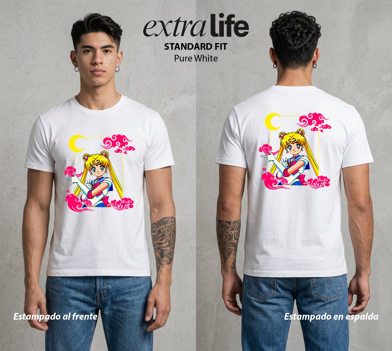 Las Guerreras del Cosmos | La Guerrera del Bien #03739 - Playera Standard Fit | Pure White - Foto en modelo
