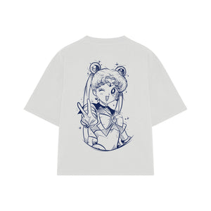 Playera streetwear premium de anime y gaming ExtraLife MX, corte boxy oversized drop shoulder heavyweight en color Deep Black y Off-White, moda urbana mexicana de culto.