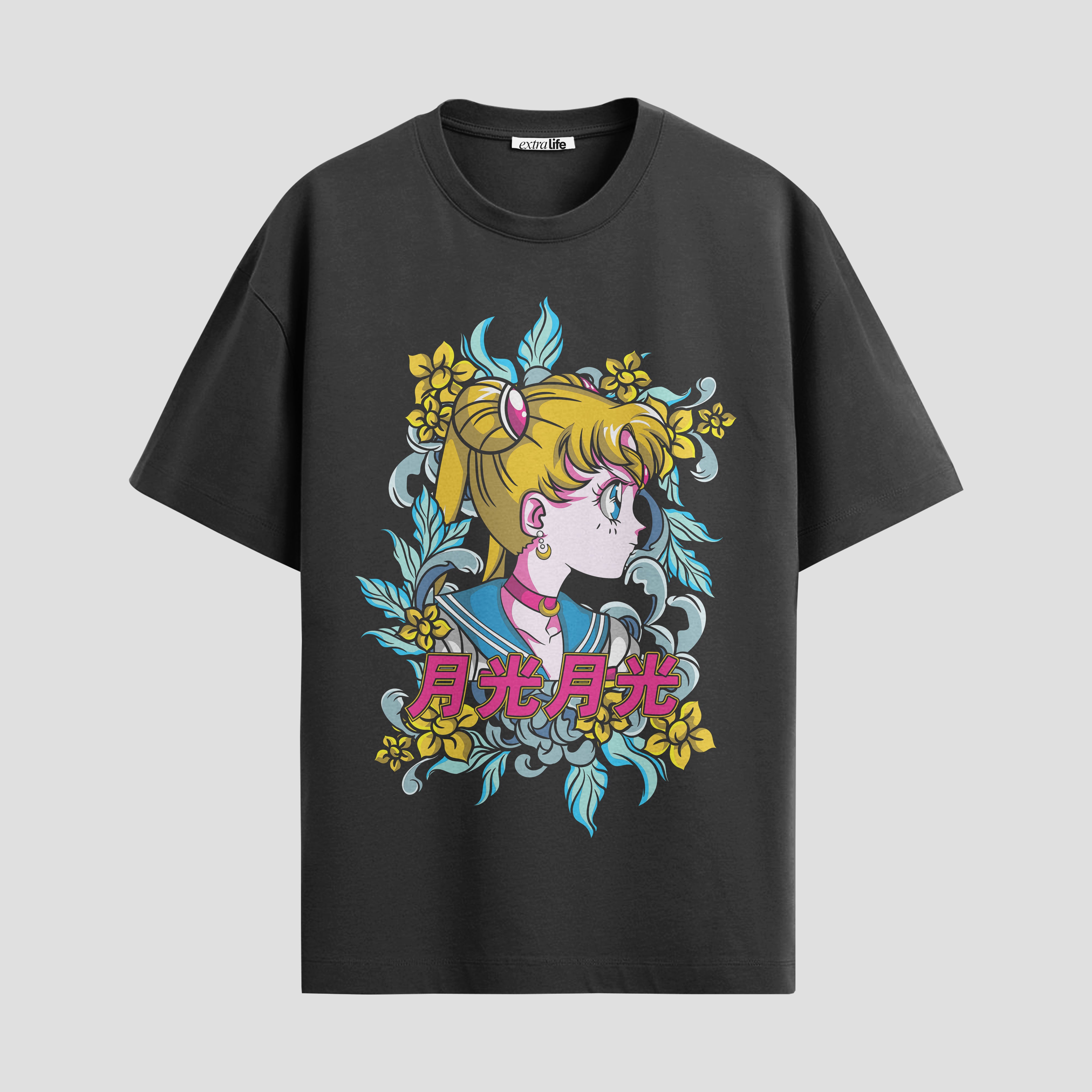 Playera urbana de anime y gaming ExtraLife MX, corte Standard Fit unisex ligero y transpirable en color Deep Black y Pure White, ropa de uso diario para gym y casual.