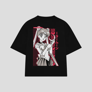 Playera streetwear premium de anime y gaming ExtraLife MX, corte boxy oversized drop shoulder heavyweight en color Deep Black y Off-White, moda urbana mexicana de culto.