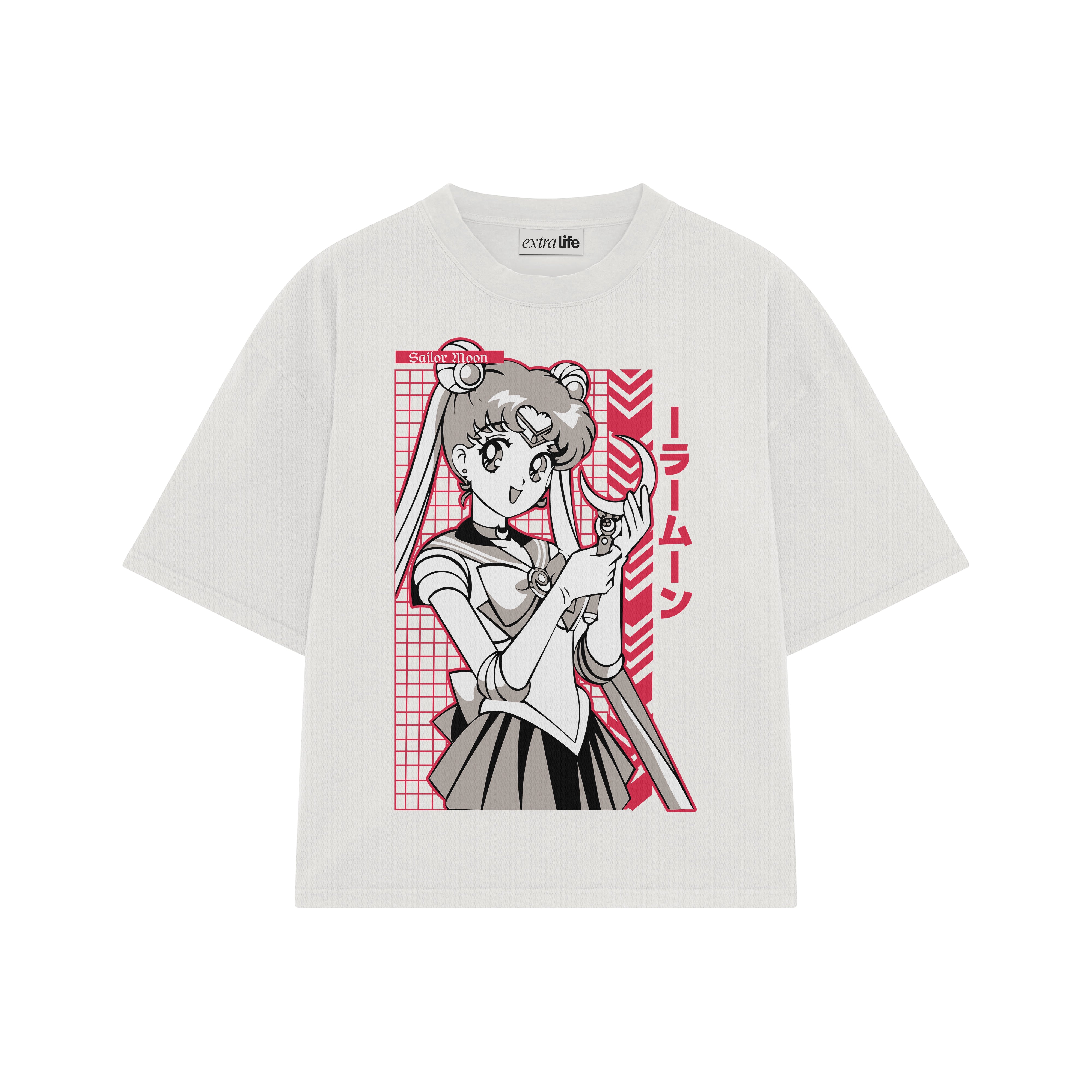 Playera streetwear premium de anime y gaming ExtraLife MX, corte boxy oversized drop shoulder heavyweight en color Deep Black y Off-White, moda urbana mexicana de culto.