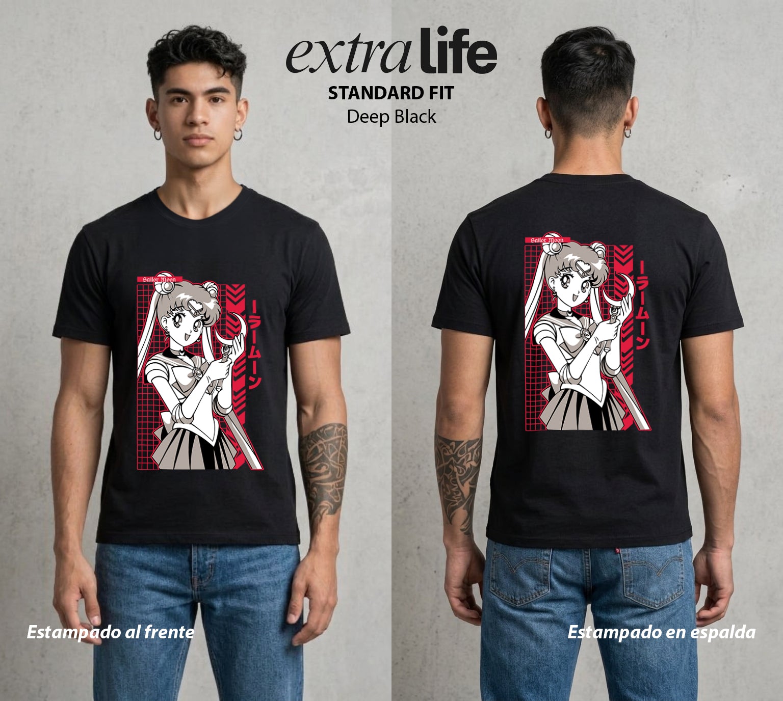 Las Guerreras del Cosmos | La Guerrera del Bien #03743 - Playera Standard Fit | Deep Black - Foto en modelo