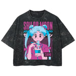 Playera streetwear premium de anime y gaming ExtraLife MX, corte boxy deluxe mineral wash heavyweight en color Acid Wash, moda urbana mexicana de culto.