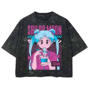 Playera streetwear premium de anime y gaming ExtraLife MX, corte boxy deluxe mineral wash heavyweight en color Acid Wash, moda urbana mexicana de culto.
