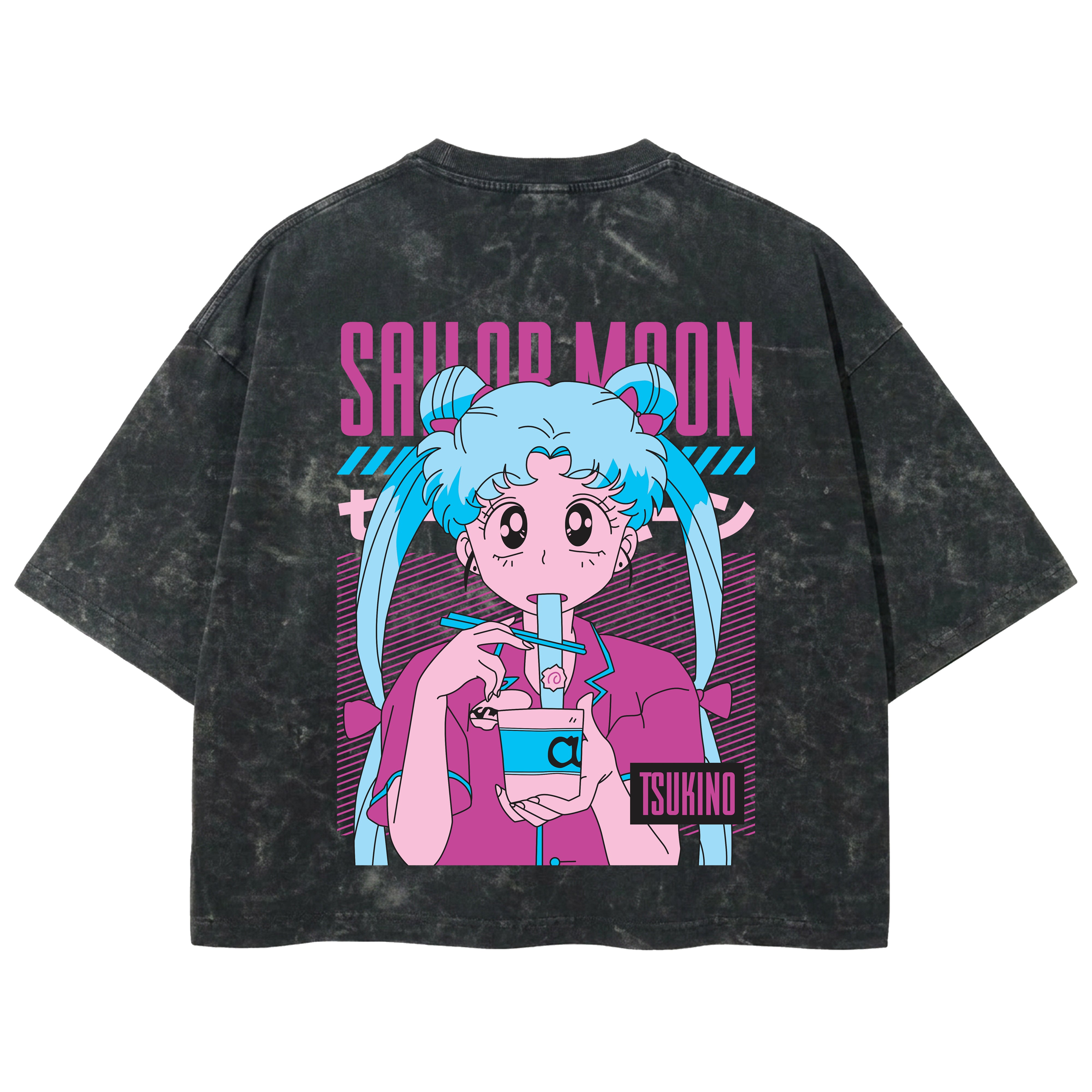 Playera streetwear premium de anime y gaming ExtraLife MX, corte boxy deluxe mineral wash heavyweight en color Acid Wash, moda urbana mexicana de culto.
