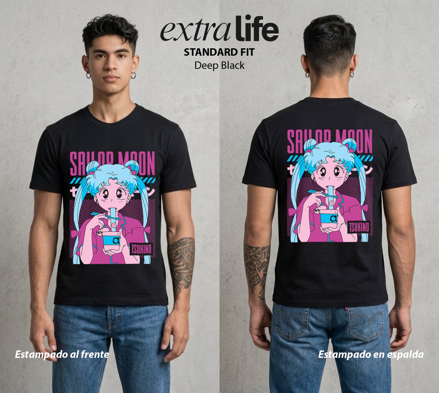 Las Guerreras del Cosmos | La Luna del Cosmos #03744 - Playera Standard Fit | Deep Black - Foto en modelo