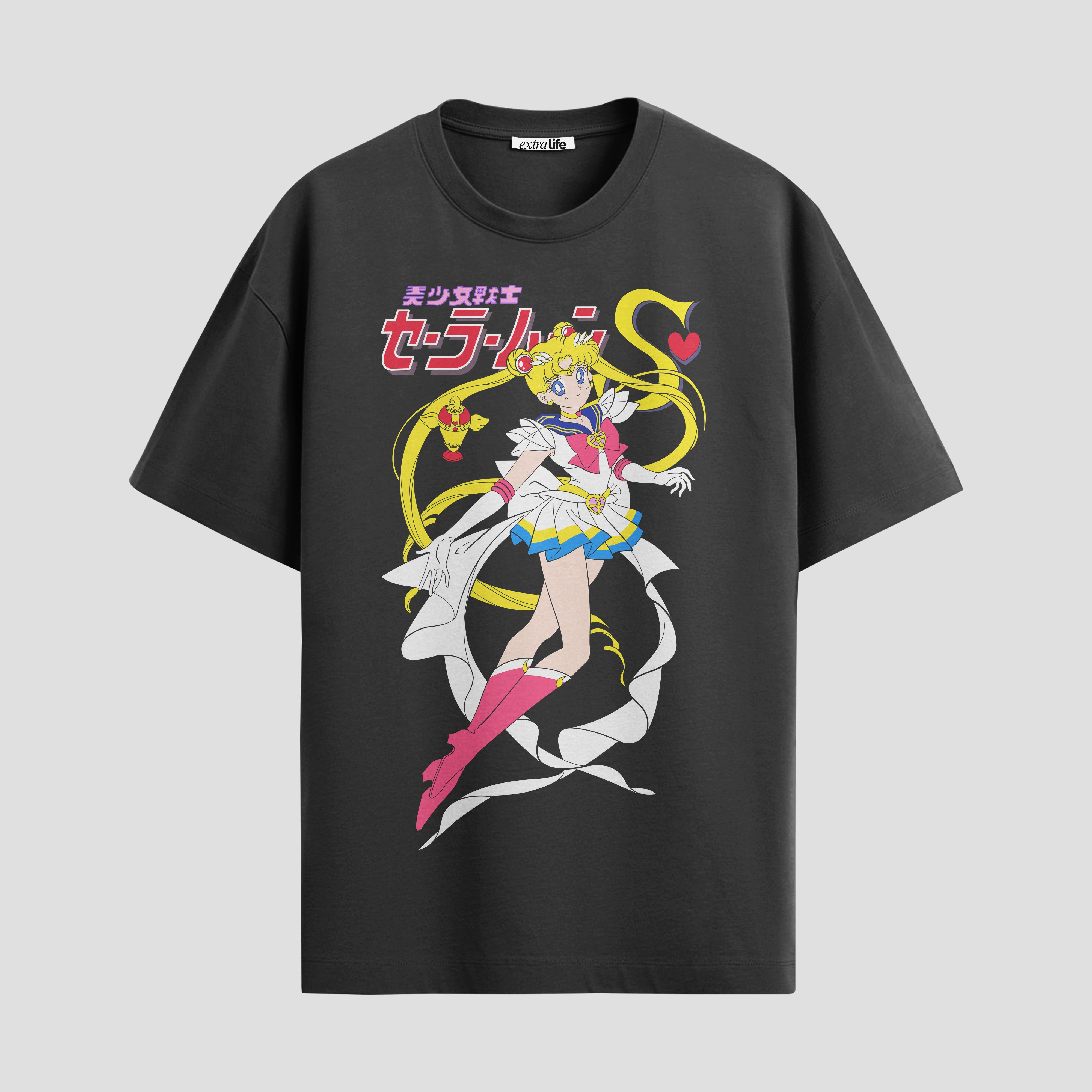 Playera urbana de anime y gaming ExtraLife MX, corte Standard Fit unisex ligero y transpirable en color Deep Black y Pure White, ropa de uso diario para gym y casual.