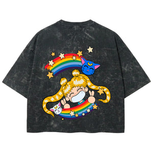 Playera streetwear premium de anime y gaming ExtraLife MX, corte boxy deluxe mineral wash heavyweight en color Acid Wash, moda urbana mexicana de culto.