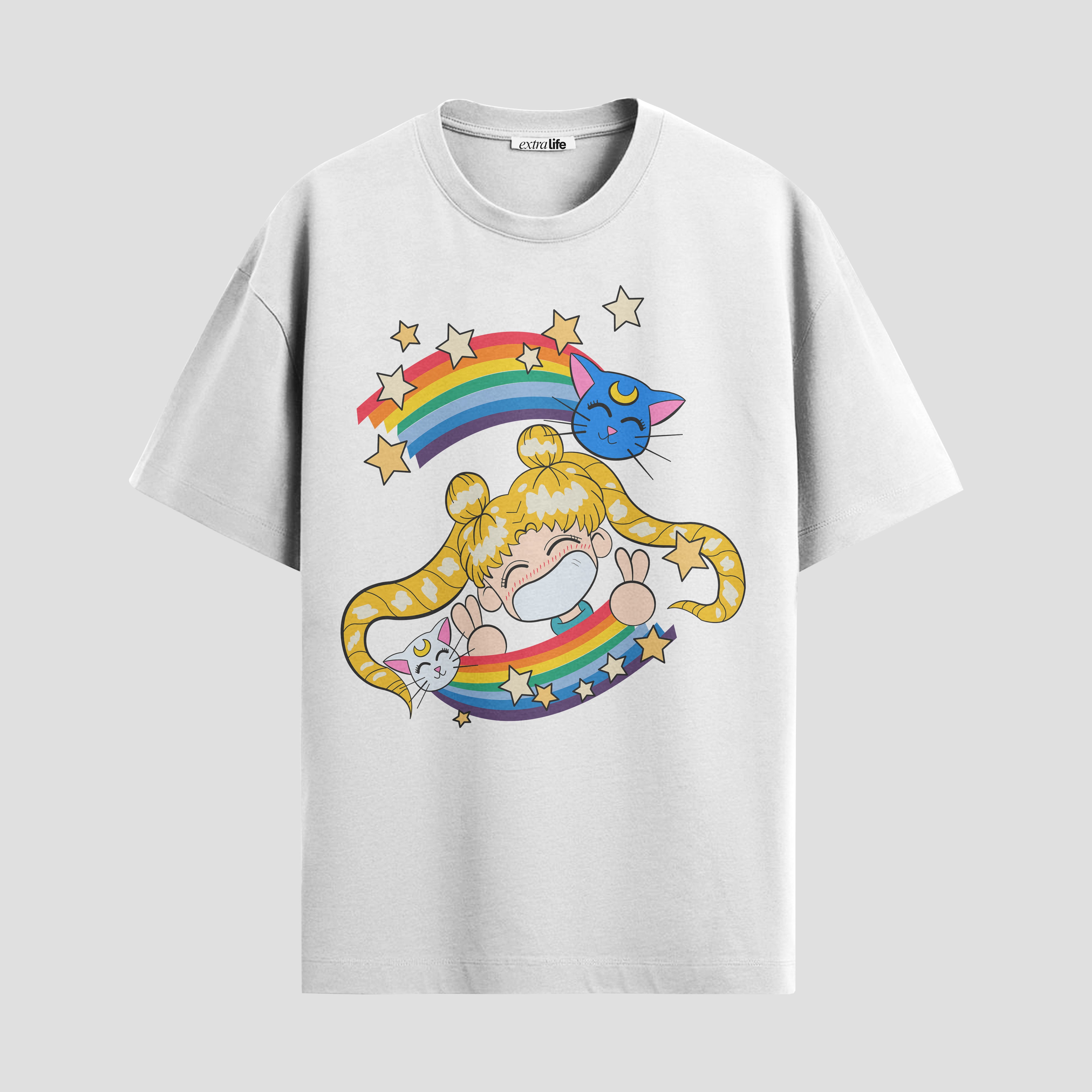 Playera urbana de anime y gaming ExtraLife MX, corte Standard Fit unisex ligero y transpirable en color Deep Black y Pure White, ropa de uso diario para gym y casual.