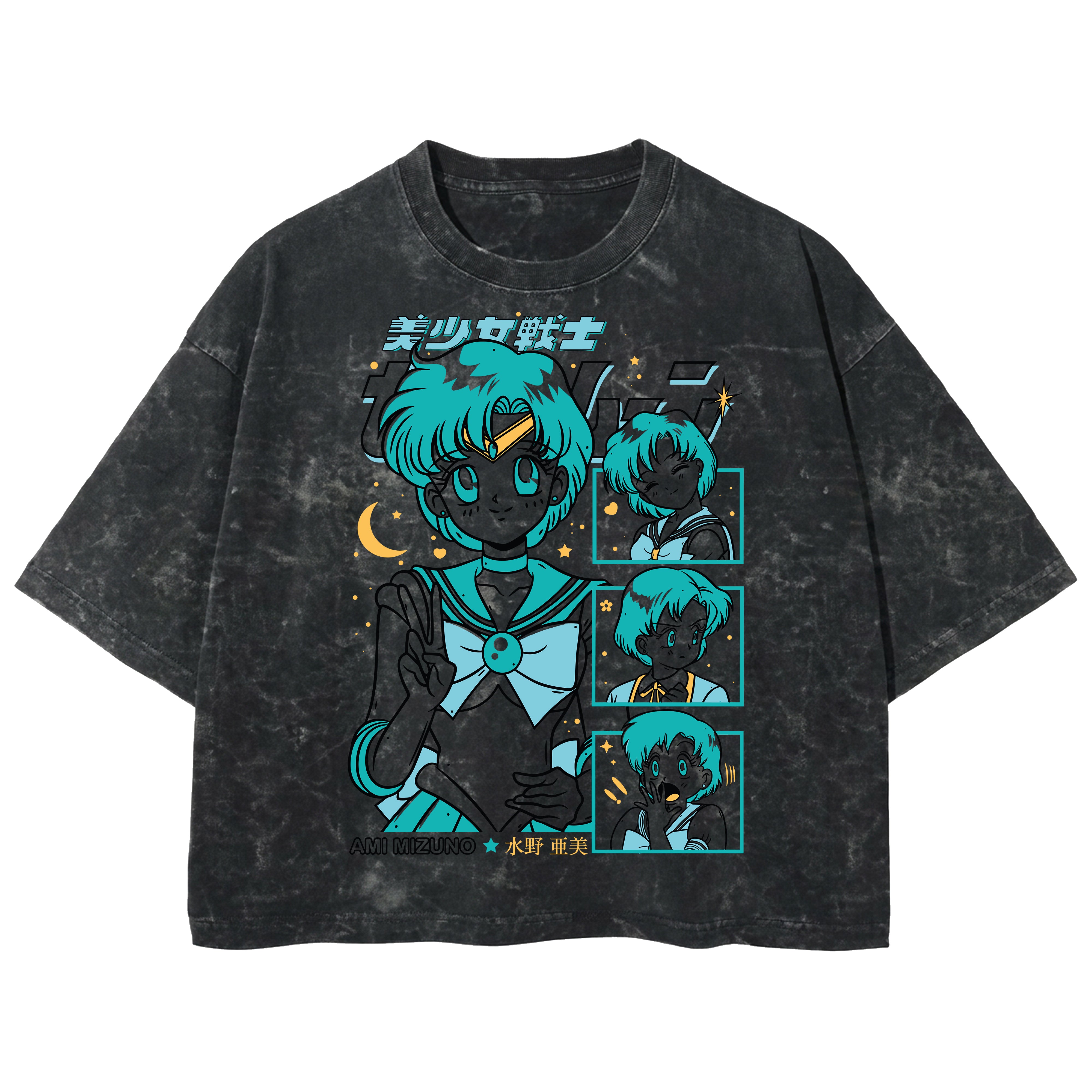Playera streetwear premium de anime y gaming ExtraLife MX, corte boxy deluxe mineral wash heavyweight en color Acid Wash, moda urbana mexicana de culto.