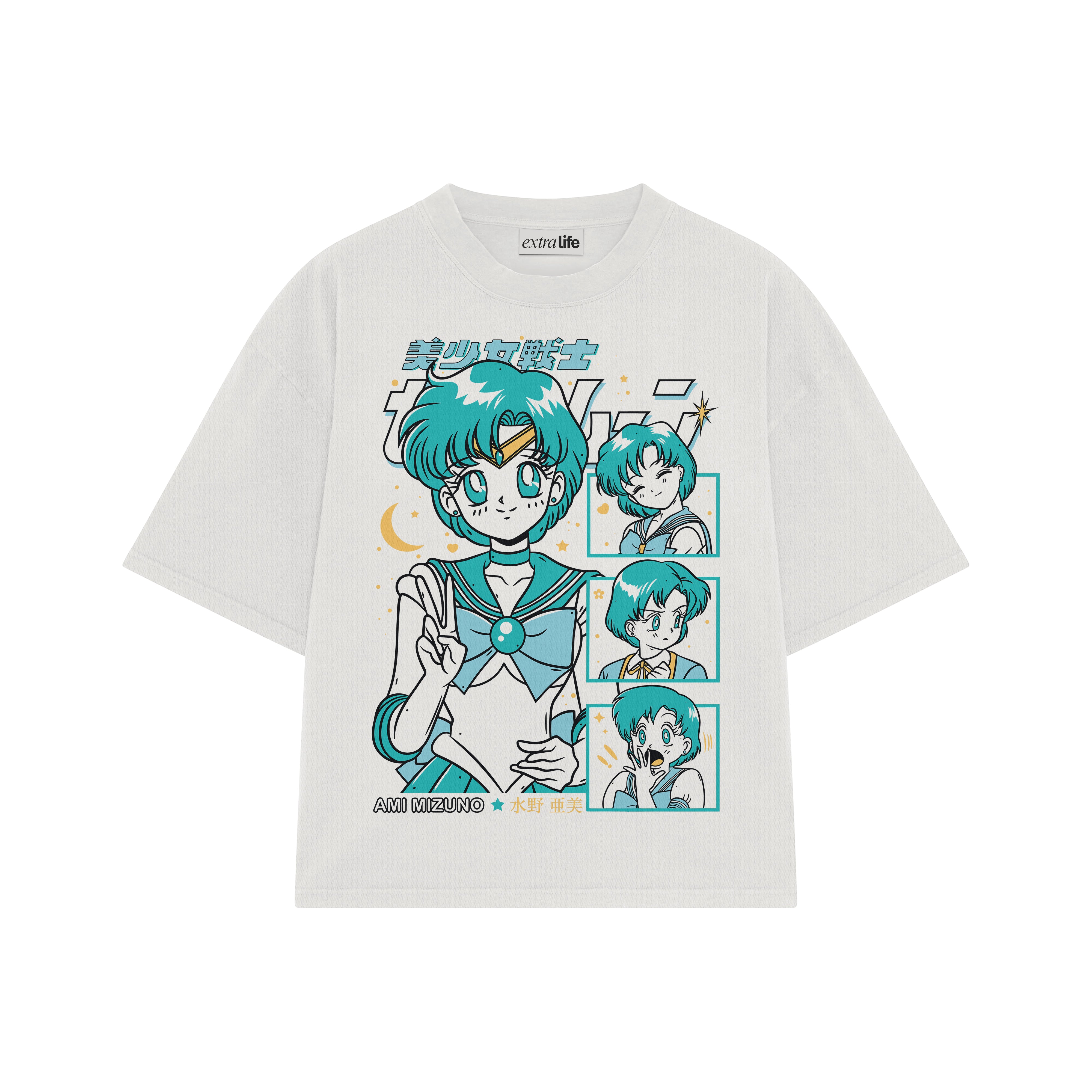 Playera streetwear premium de anime y gaming ExtraLife MX, corte boxy oversized drop shoulder heavyweight en color Deep Black y Off-White, moda urbana mexicana de culto.