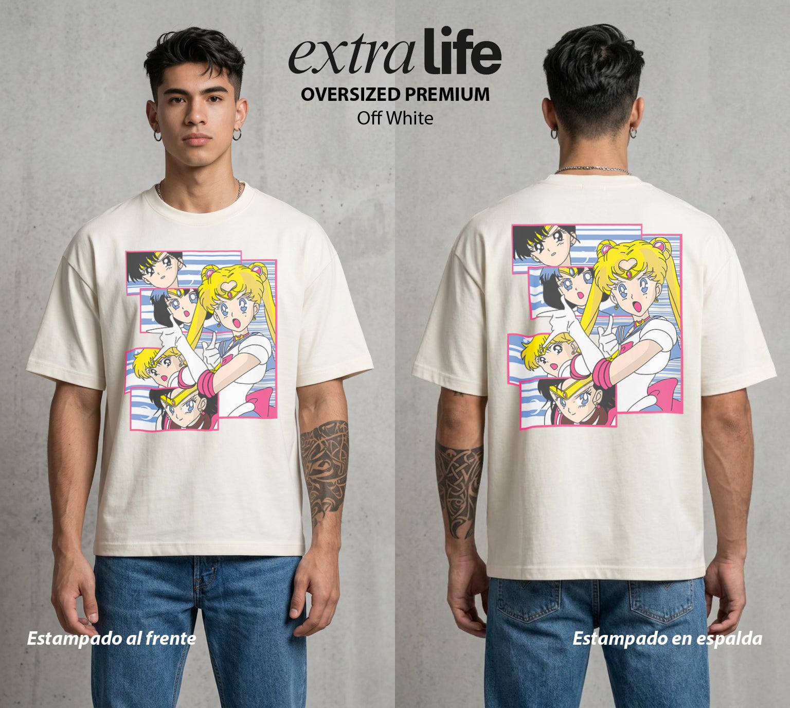 Las Guerreras del Cosmos | La Guerrera del Bien #03751 - Playera Oversized Premium | Off White - Foto en modelo