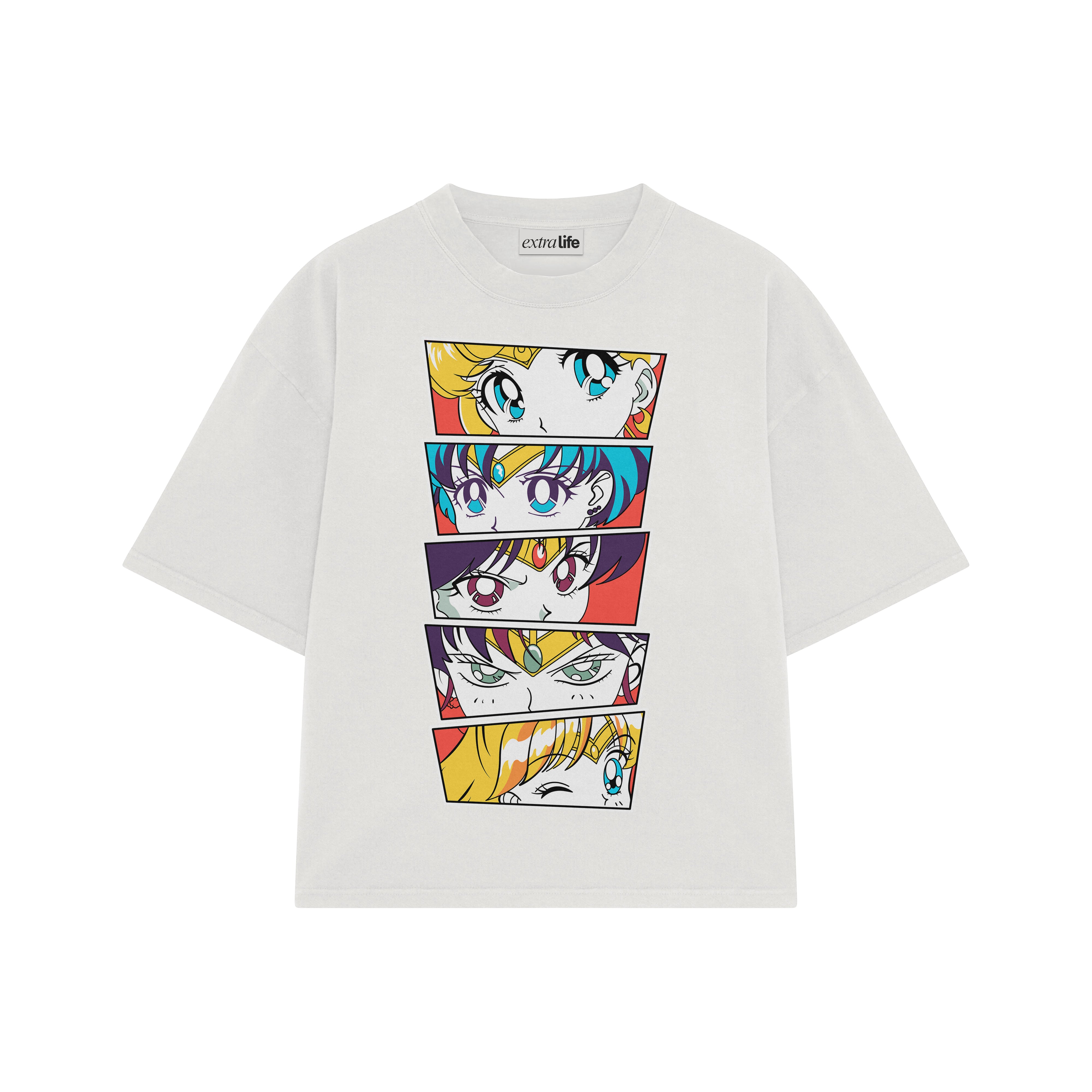 Playera streetwear premium de anime y gaming ExtraLife MX, corte boxy oversized drop shoulder heavyweight en color Deep Black y Off-White, moda urbana mexicana de culto.