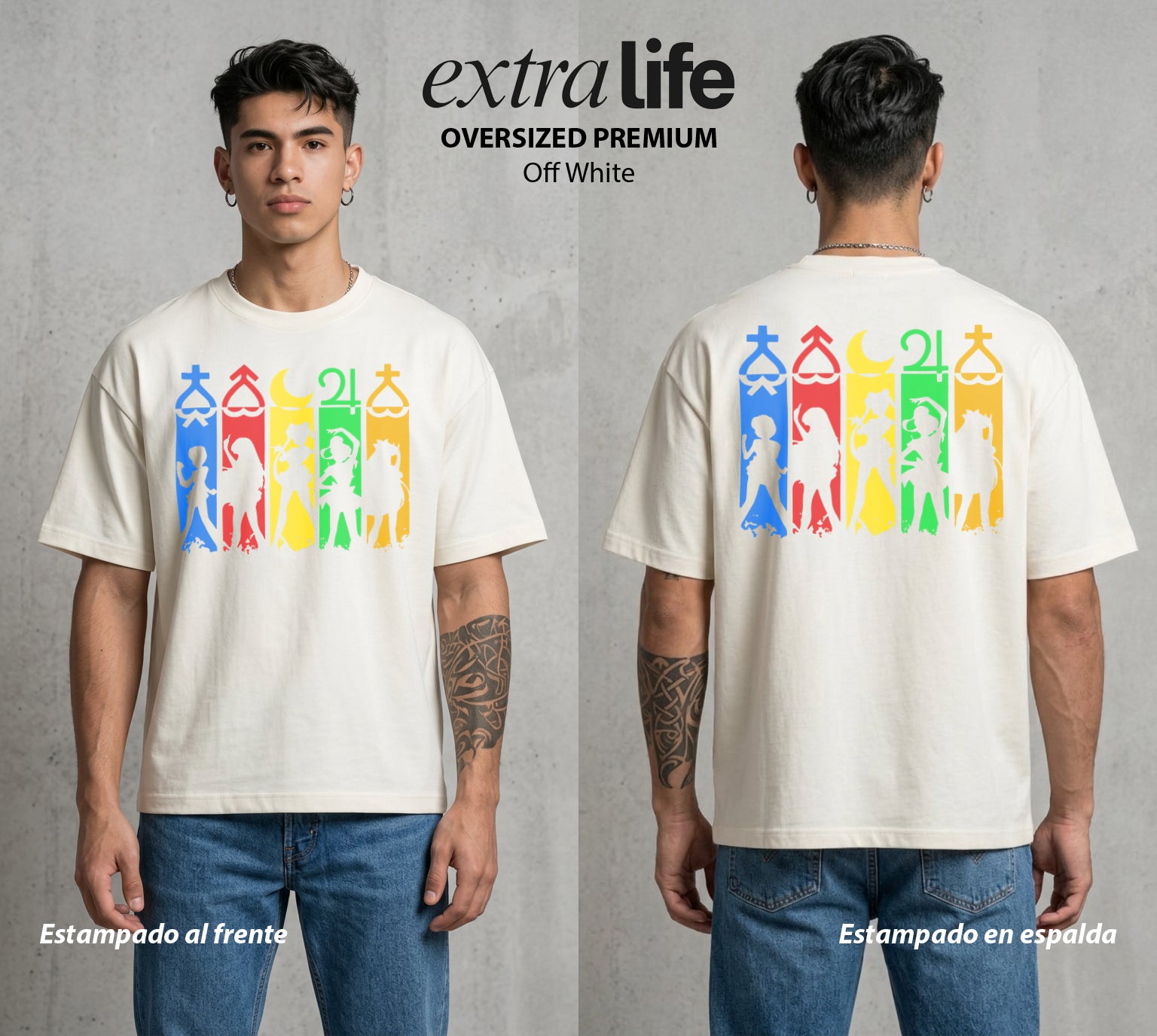 Las Guerreras del Cosmos | La Guerrera del Bien #03753 - Playera Oversized Premium | Off White - Foto en modelo