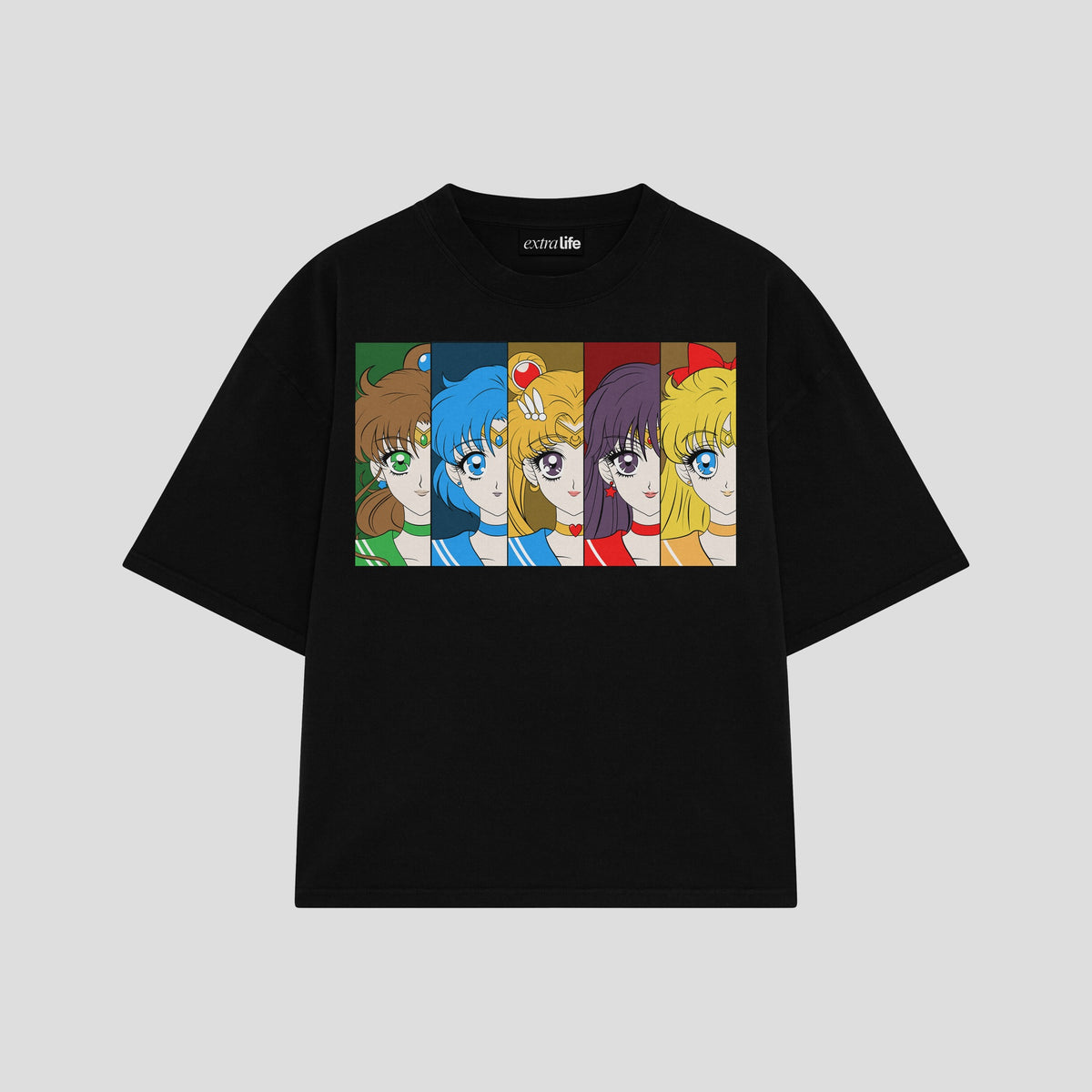 Playera streetwear premium de anime y gaming ExtraLife MX, corte oversized drop shoulder ligero y fresco en color Deep Black y Off-White, moda urbana mexicana de culto.