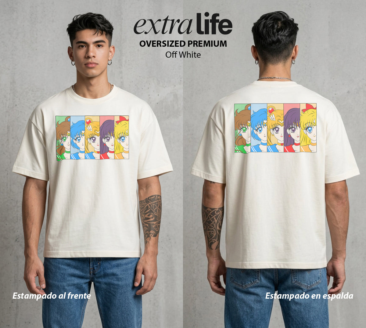 Las Guerreras del Cosmos | La Guerrera del Bien #03755 - Playera Oversized Premium | Off White - Foto en modelo