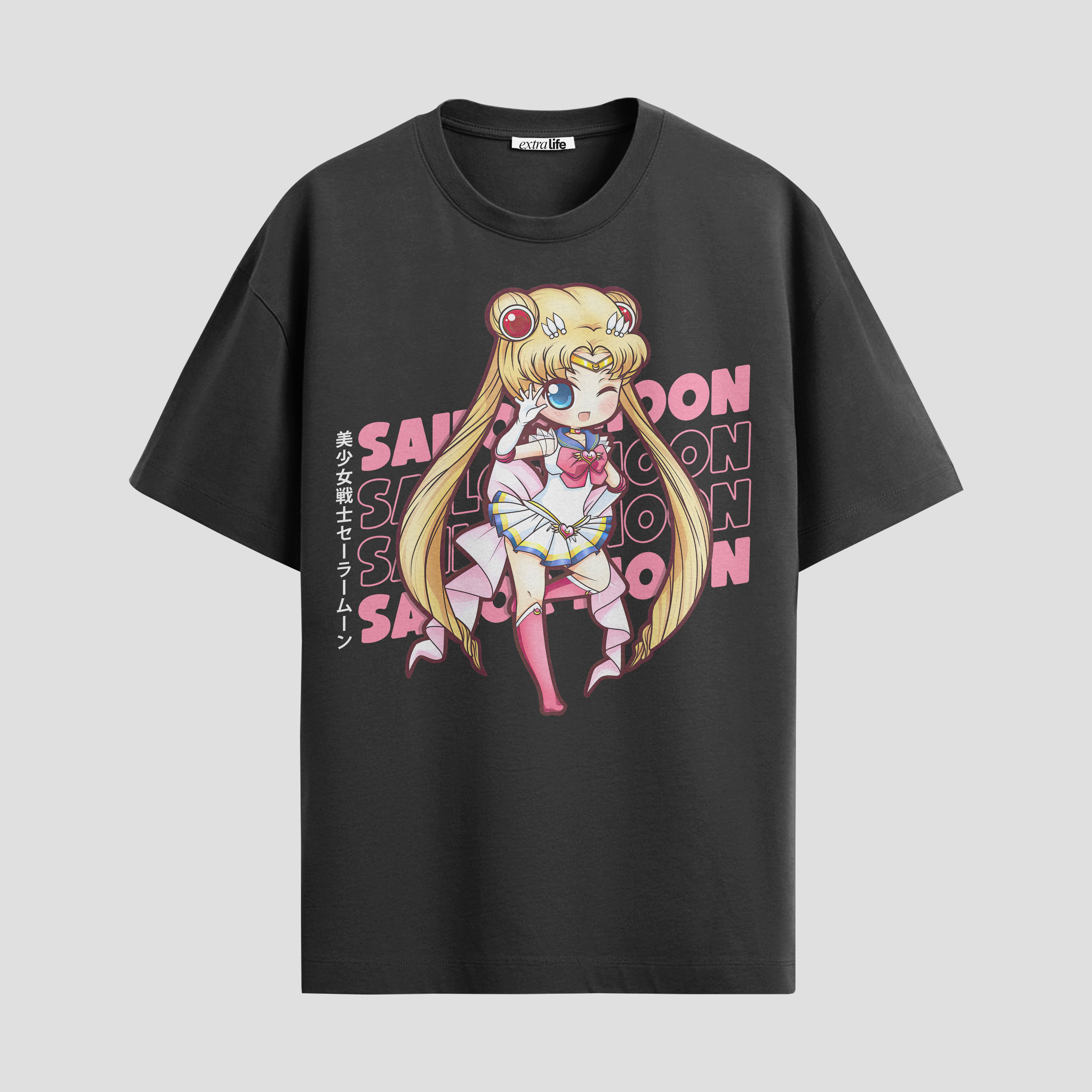 Playera urbana de anime y gaming ExtraLife MX, corte Standard Fit unisex ligero y transpirable en color Deep Black y Pure White, ropa de uso diario para gym y casual.