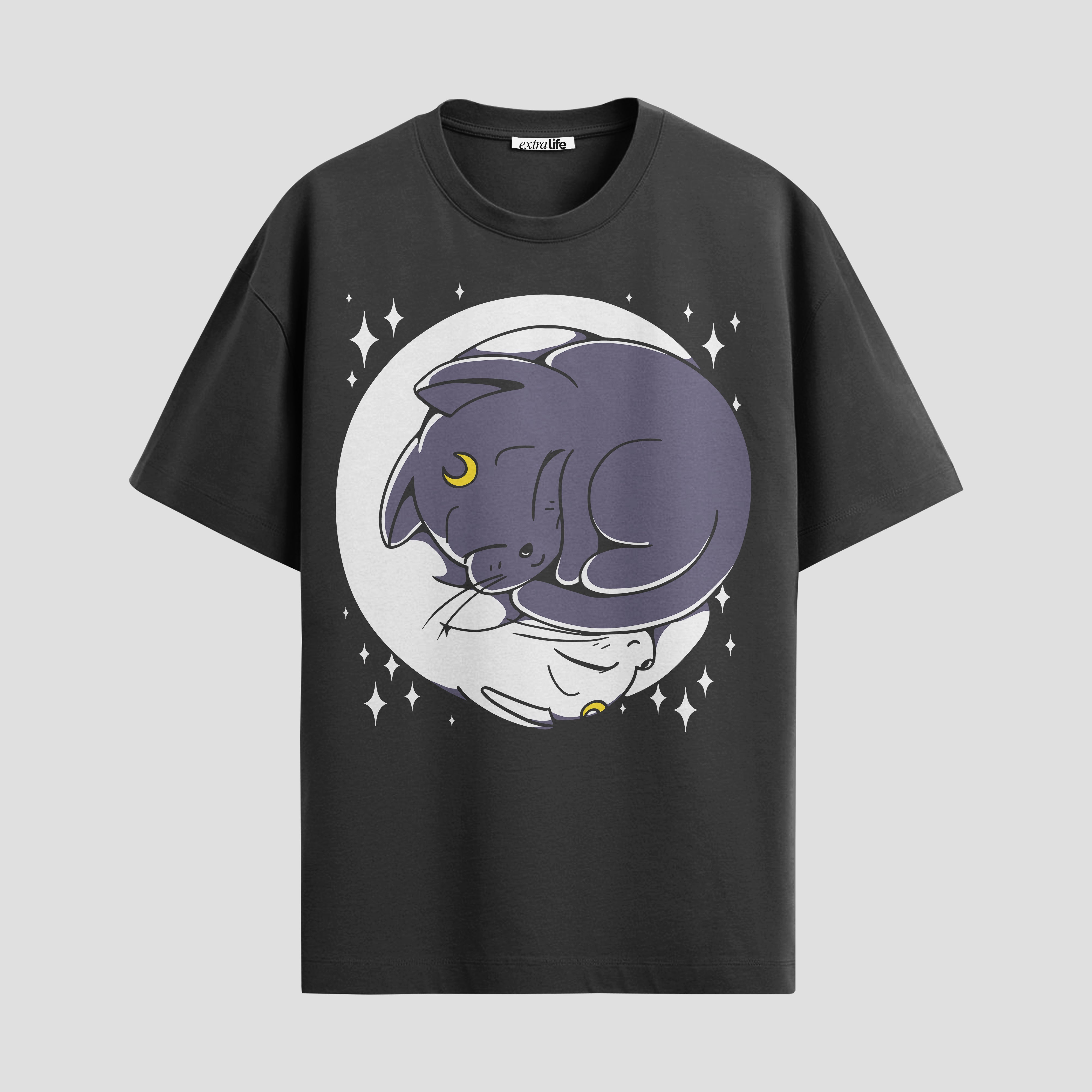 Playera urbana de anime y gaming ExtraLife MX, corte Standard Fit unisex ligero y transpirable en color Deep Black y Pure White, ropa de uso diario para gym y casual.