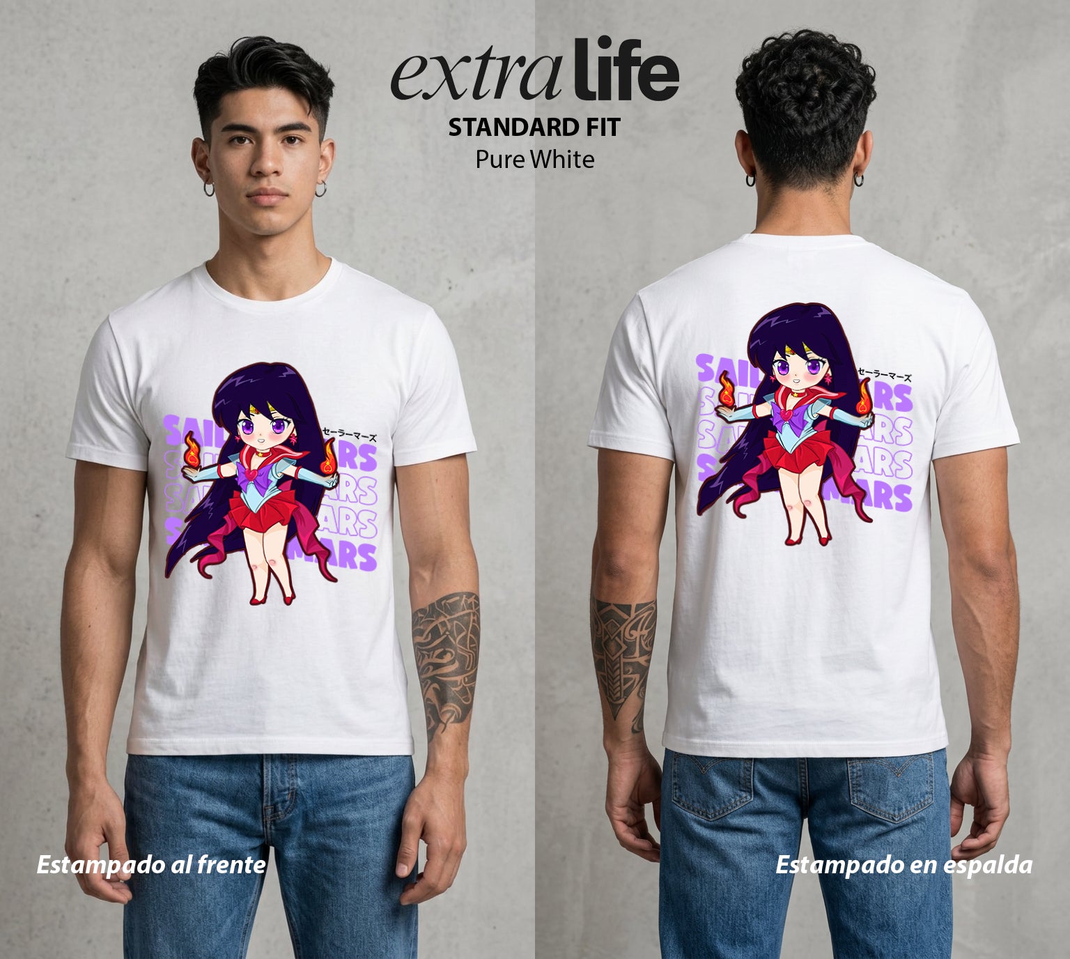 Las Guerreras del Cosmos | La Pequeña del Fuego Chibi #03770 - Playera Standard Fit | Pure White - Foto en modelo