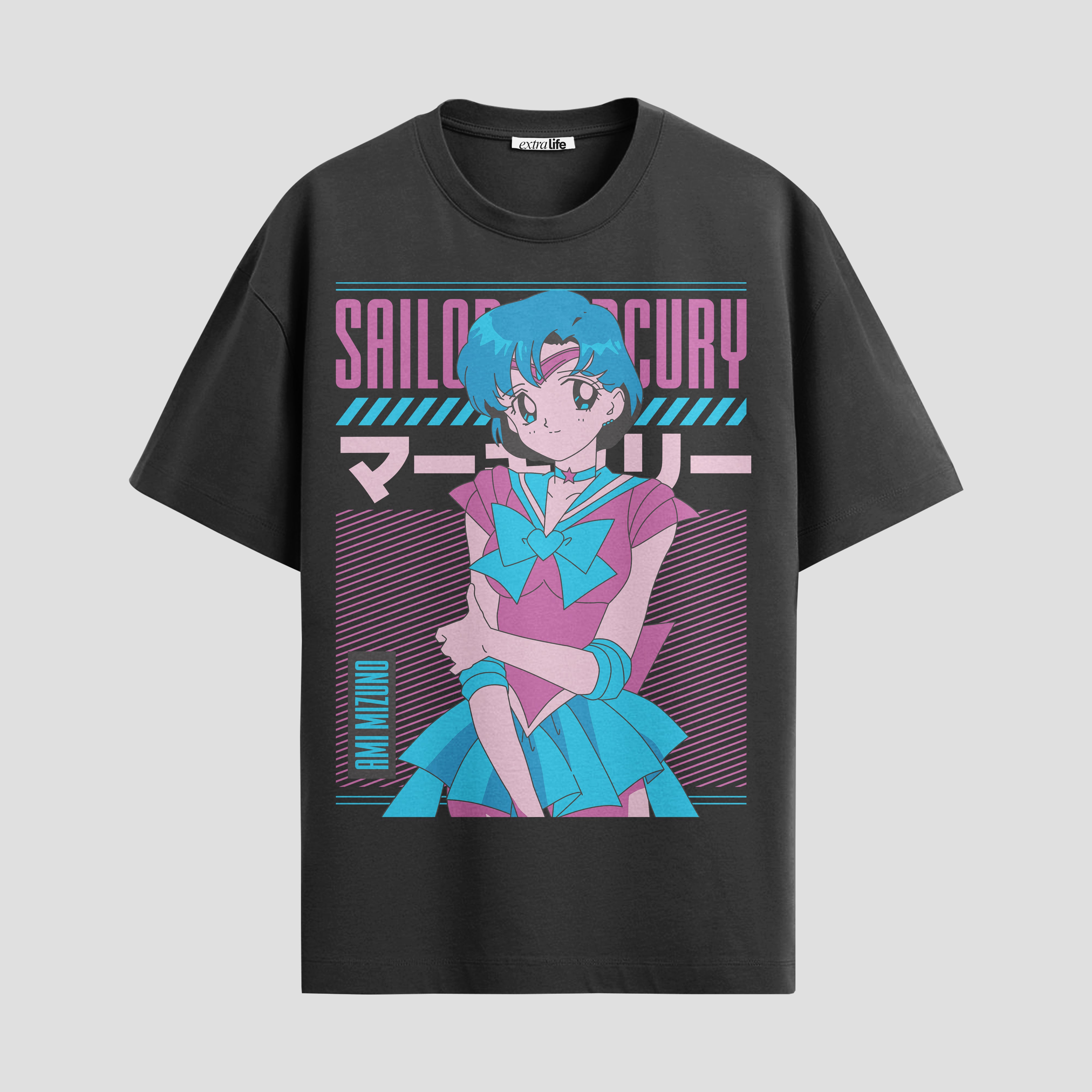 Playera urbana de anime y gaming ExtraLife MX, corte Standard Fit unisex ligero y transpirable en color Deep Black y Pure White, ropa de uso diario para gym y casual.