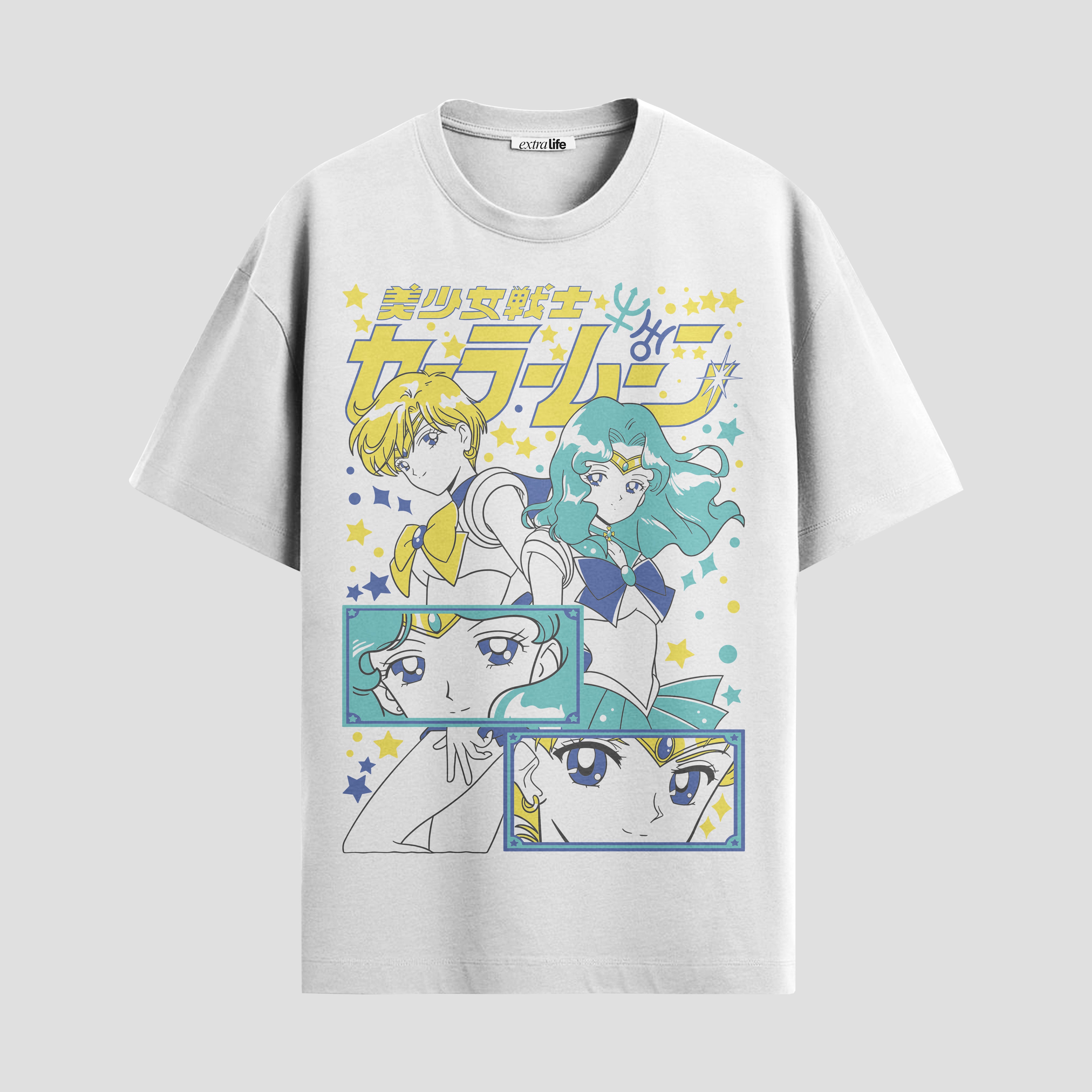 Playera urbana de anime y gaming ExtraLife MX, corte Standard Fit unisex ligero y transpirable en color Deep Black y Pure White, ropa de uso diario para gym y casual.