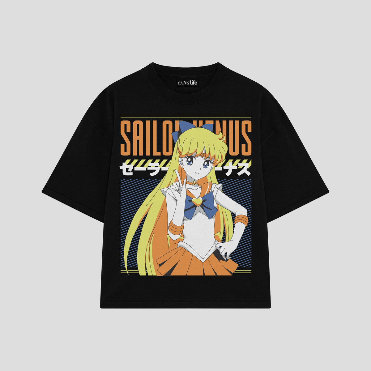 Playera streetwear premium de anime y gaming ExtraLife MX, corte oversized drop shoulder ligero y fresco en color Deep Black y Off-White, moda urbana mexicana de culto.
