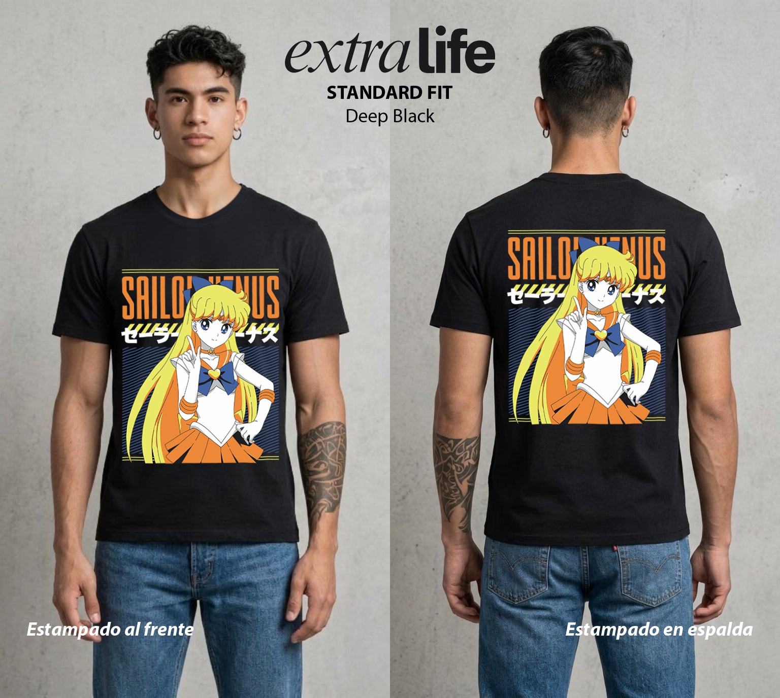 Las Guerreras del Cosmos | La Guerrera de Venus #03778 - Playera Standard Fit | Deep Black - Foto en modelo