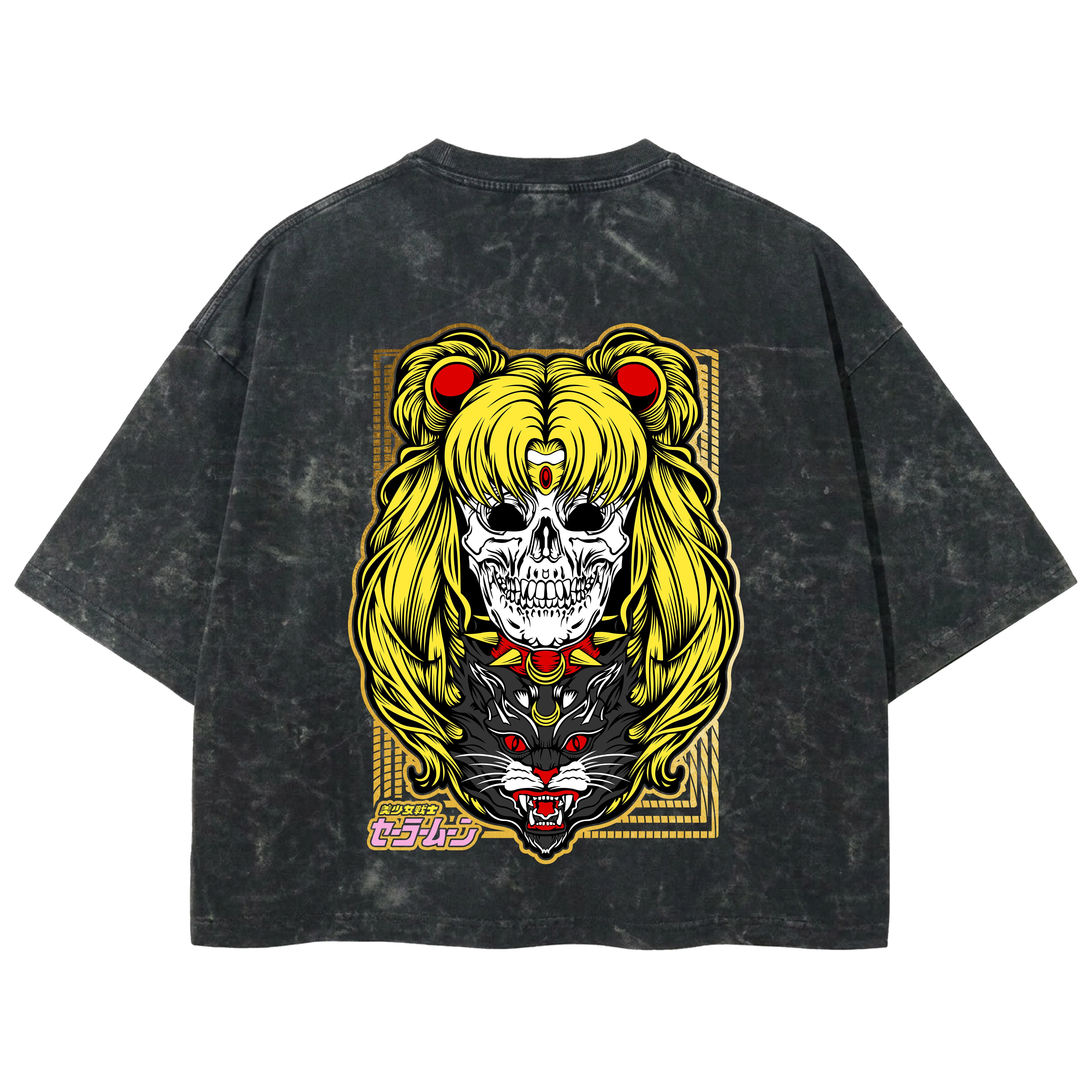 Playera streetwear premium de anime y gaming ExtraLife MX, corte boxy deluxe mineral wash heavyweight en color Acid Wash, moda urbana mexicana de culto.