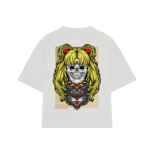 Playera streetwear premium de anime y gaming ExtraLife MX, corte boxy oversized drop shoulder heavyweight en color Deep Black y Off-White, moda urbana mexicana de culto.