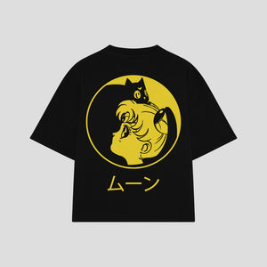 Playera streetwear premium de anime y gaming ExtraLife MX, corte boxy oversized drop shoulder heavyweight en color Deep Black y Off-White, moda urbana mexicana de culto.