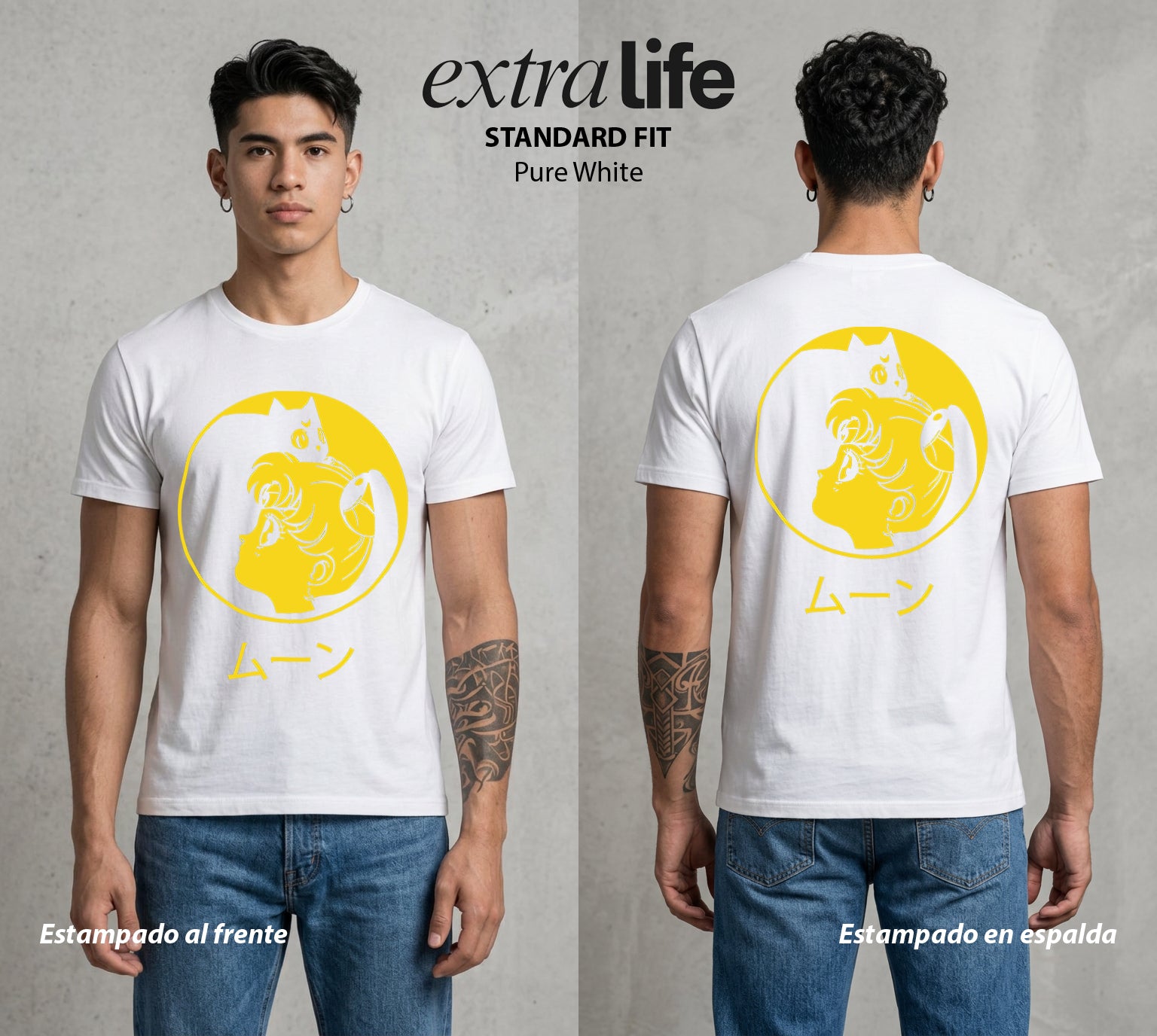 Las Guerreras del Cosmos | El Guardian Felino #03781 - Playera Standard Fit | Pure White - Foto en modelo