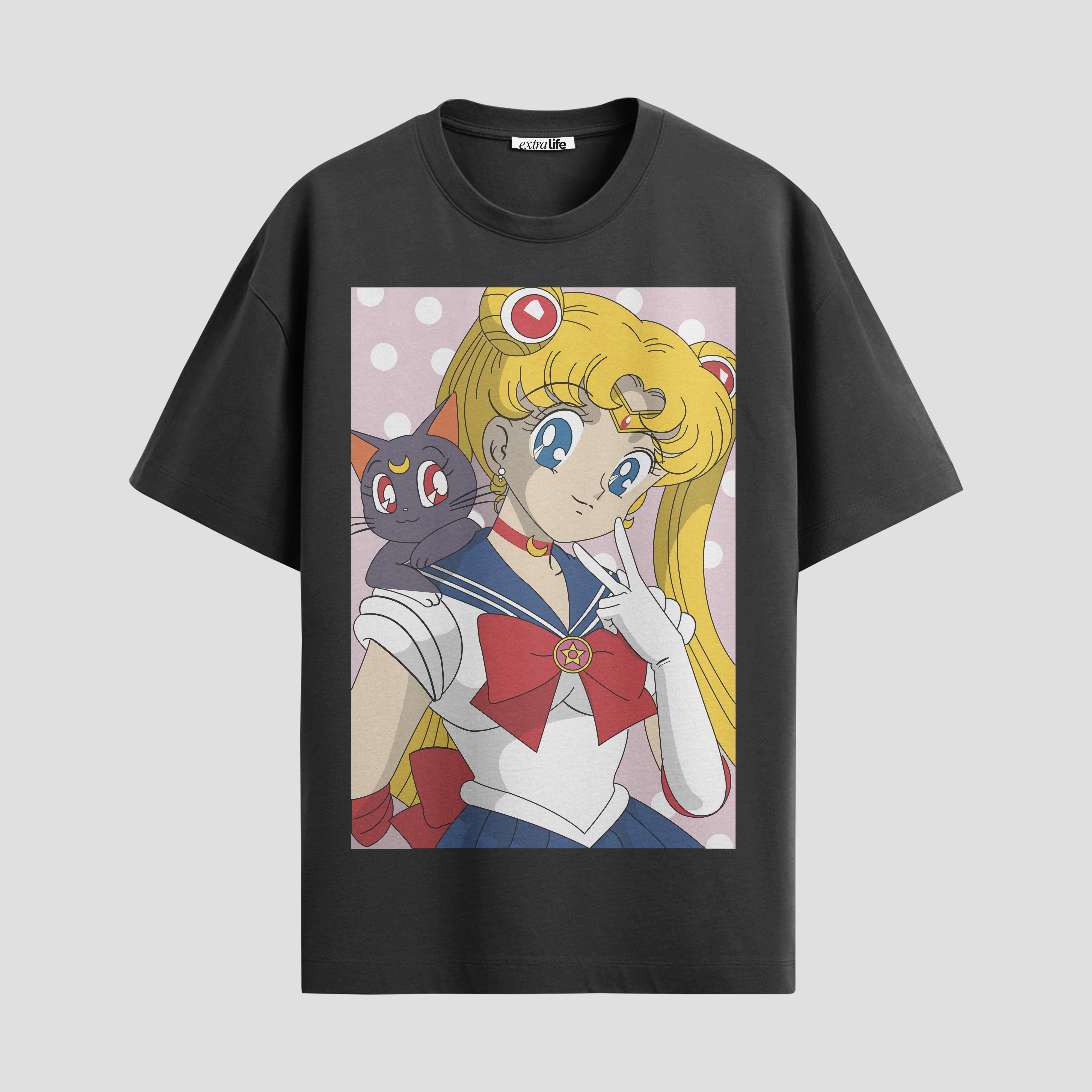 Playera urbana de anime y gaming ExtraLife MX, corte Standard Fit unisex ligero y transpirable en color Deep Black y Pure White, ropa de uso diario para gym y casual.