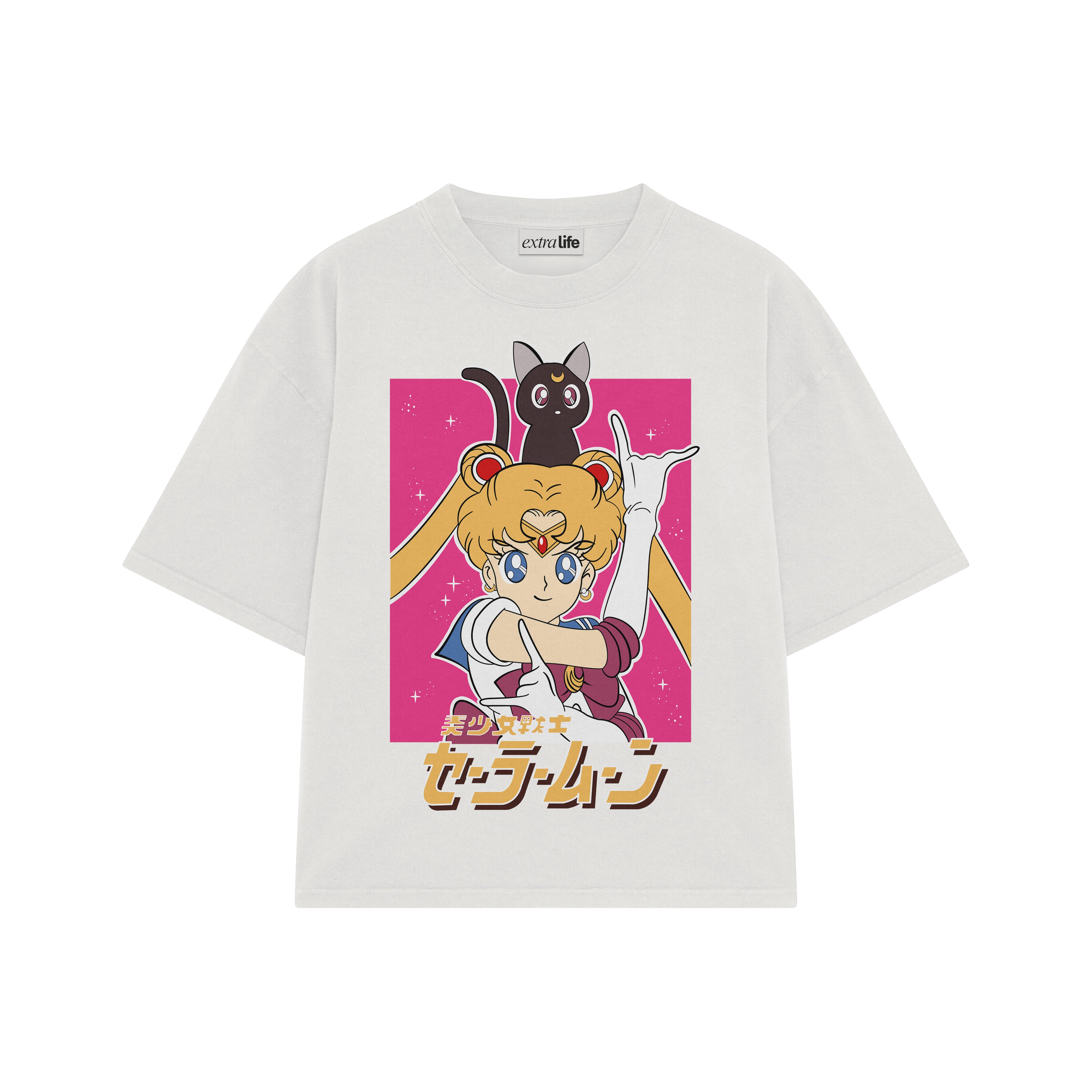 Playera streetwear premium de anime y gaming ExtraLife MX, corte boxy oversized drop shoulder heavyweight en color Deep Black y Off-White, moda urbana mexicana de culto.
