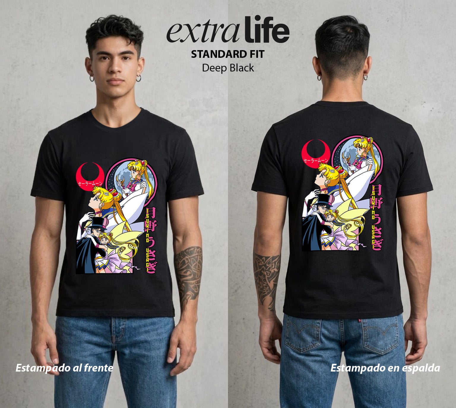 Las Guerreras del Cosmos | La Luna del Cosmos #03785 - Playera Standard Fit | Deep Black - Foto en modelo