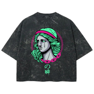 Playera streetwear premium de anime y gaming ExtraLife MX, corte boxy deluxe mineral wash heavyweight en color Acid Wash, moda urbana mexicana de culto.