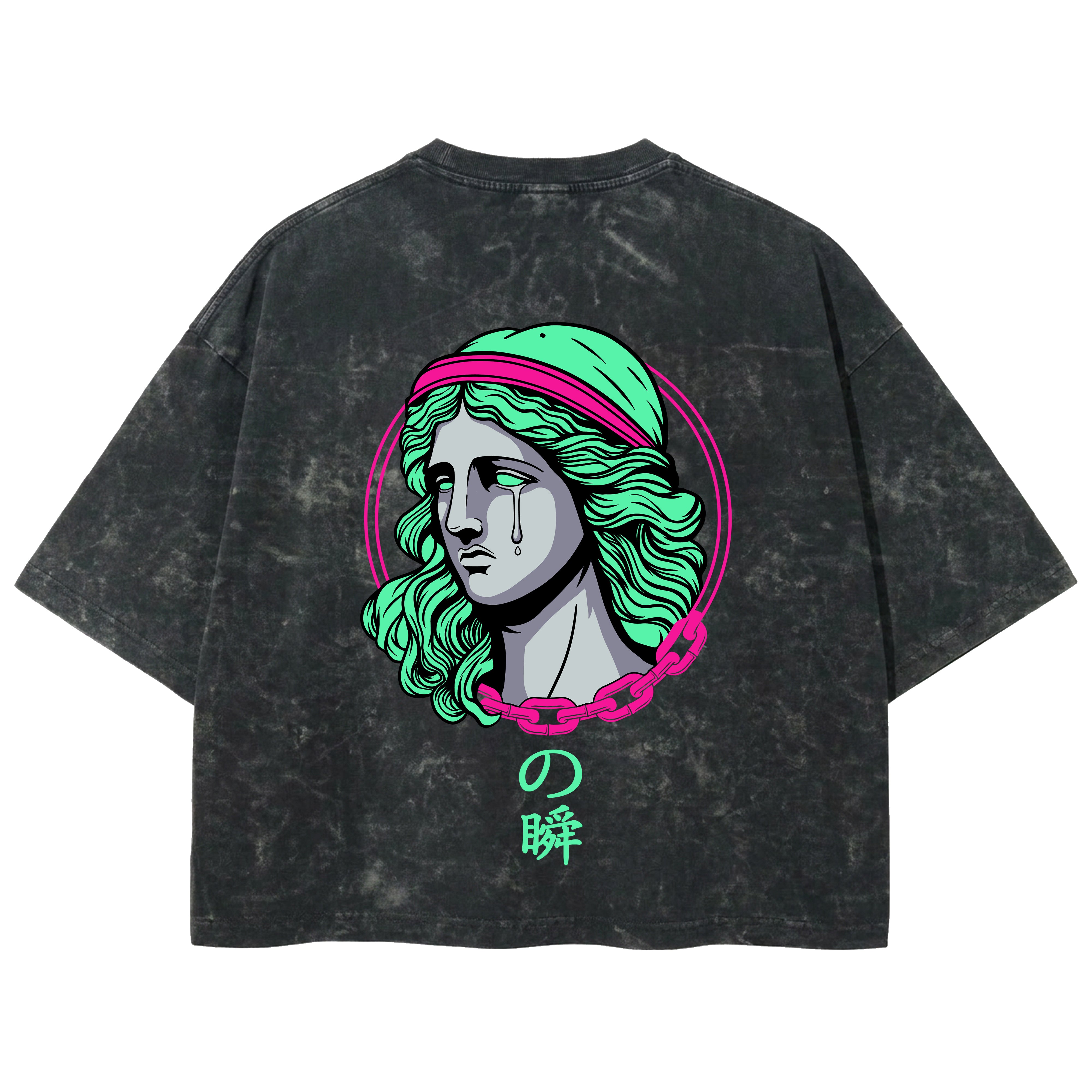 Playera streetwear premium de anime y gaming ExtraLife MX, corte boxy deluxe mineral wash heavyweight en color Acid Wash, moda urbana mexicana de culto.