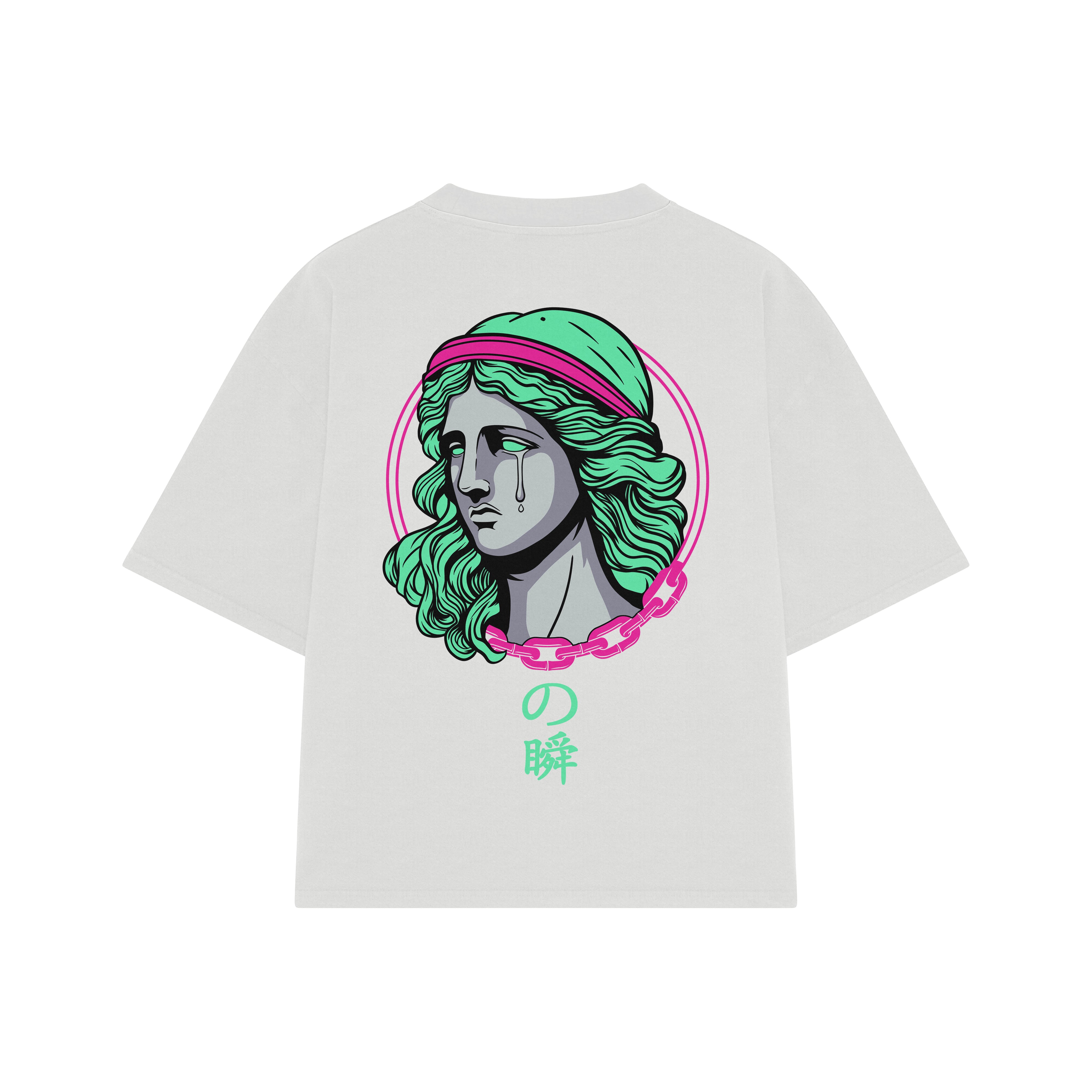Playera streetwear premium de anime y gaming ExtraLife MX, corte boxy oversized drop shoulder heavyweight en color Deep Black y Off-White, moda urbana mexicana de culto.